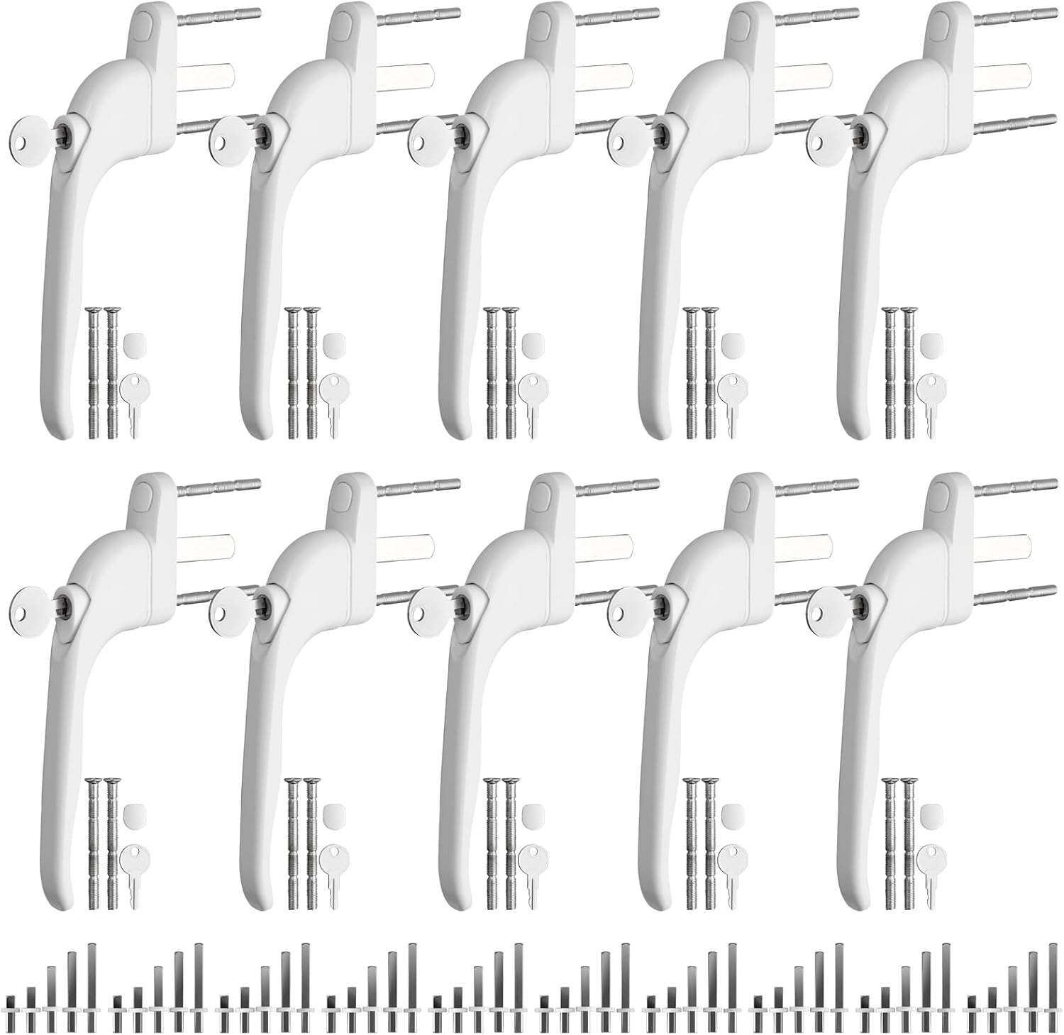  Neoteck Pack Of 10 Universal Lockable Window Handles With Double Glazing, Suitable For All Windows And Balcony Doors, Rod Length 10 Mm, 15 Mm, 30 Mm, 43 Mm, 55 Mm
