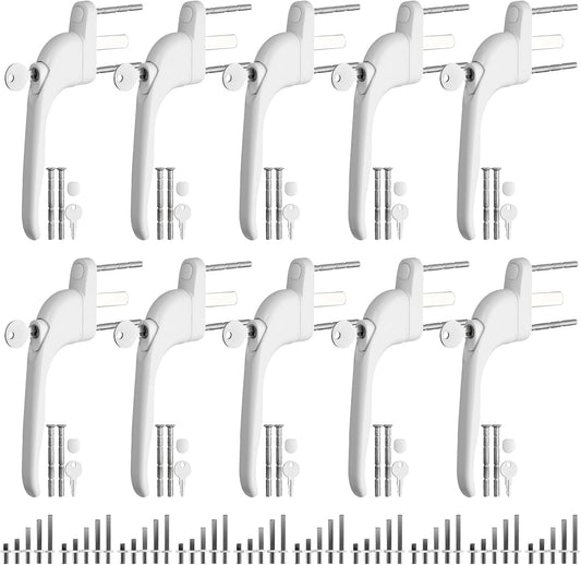  Neoteck Pack Of 10 Universal Lockable Window Handles With Double Glazing, Suitable For All Windows And Balcony Doors, Rod Length 10 Mm, 15 Mm, 30 Mm, 43 Mm, 55 Mm