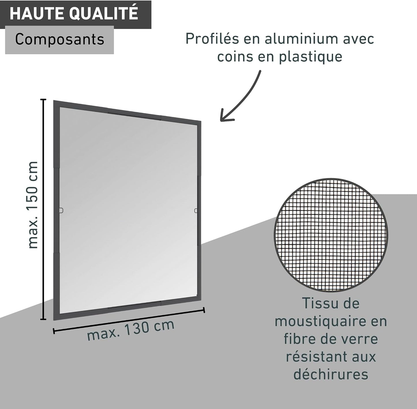  Windhager Moustiquaire Cadre Flexi Fit Pour Fenetres, Fenêtres Télescopiques Sans Scies, 130 X 150 Cm, Anthracite