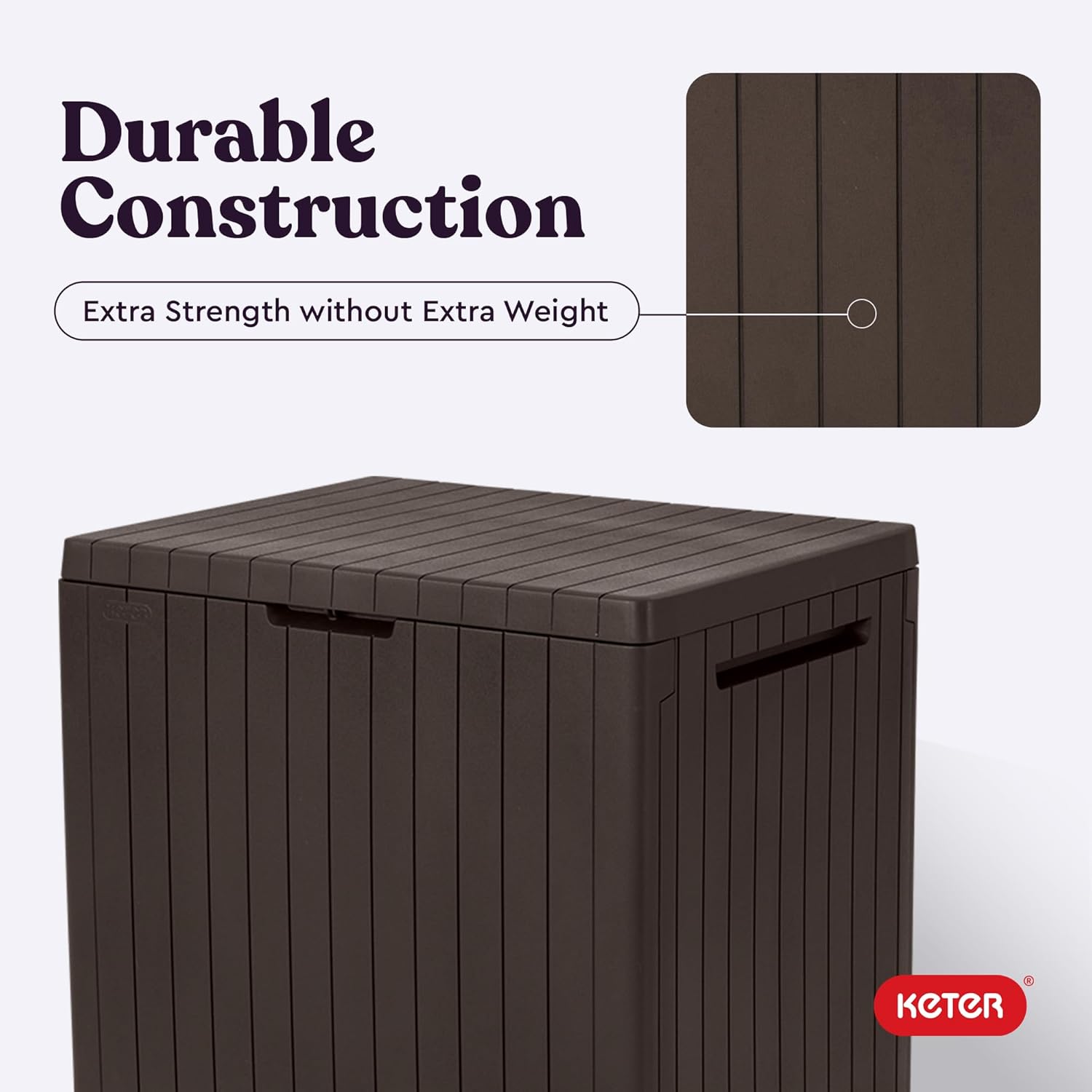  Keter City Boîte De Rangement En Résine Pour Meubles De Terrasse, Accessoires De Piscine Et Jouets D'extérieur Marron 30 Gallons