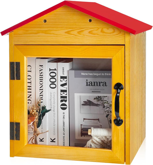  Little Library Box Outdoor – Petite Boîte à Littérature En Bois Avec Toit Rouge Pour Partager Des Livres, De La Littérature Et Des Journaux Dans Les Quartiers, Les Communautés Et Les écoles