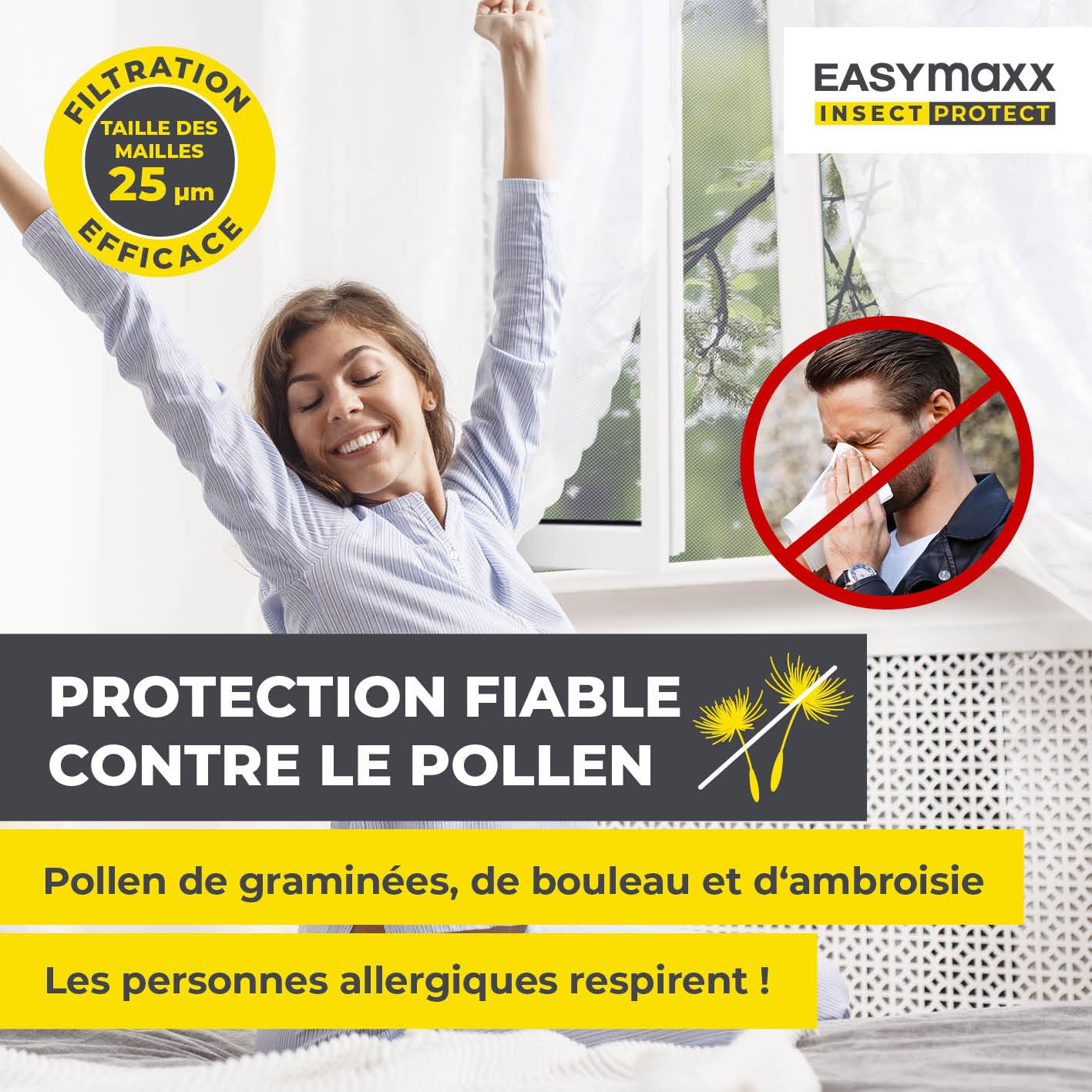  EASYmaxx Moustiquaire De Fenêtre Avec Protection Contre Le Pollen & Magic Click | Peut être Découpée Pour Des Fenêtres Jusqu'à 150x130cm | Montage Facile Avec 12 Aimants - Pas De Perçage [2 Pièces]