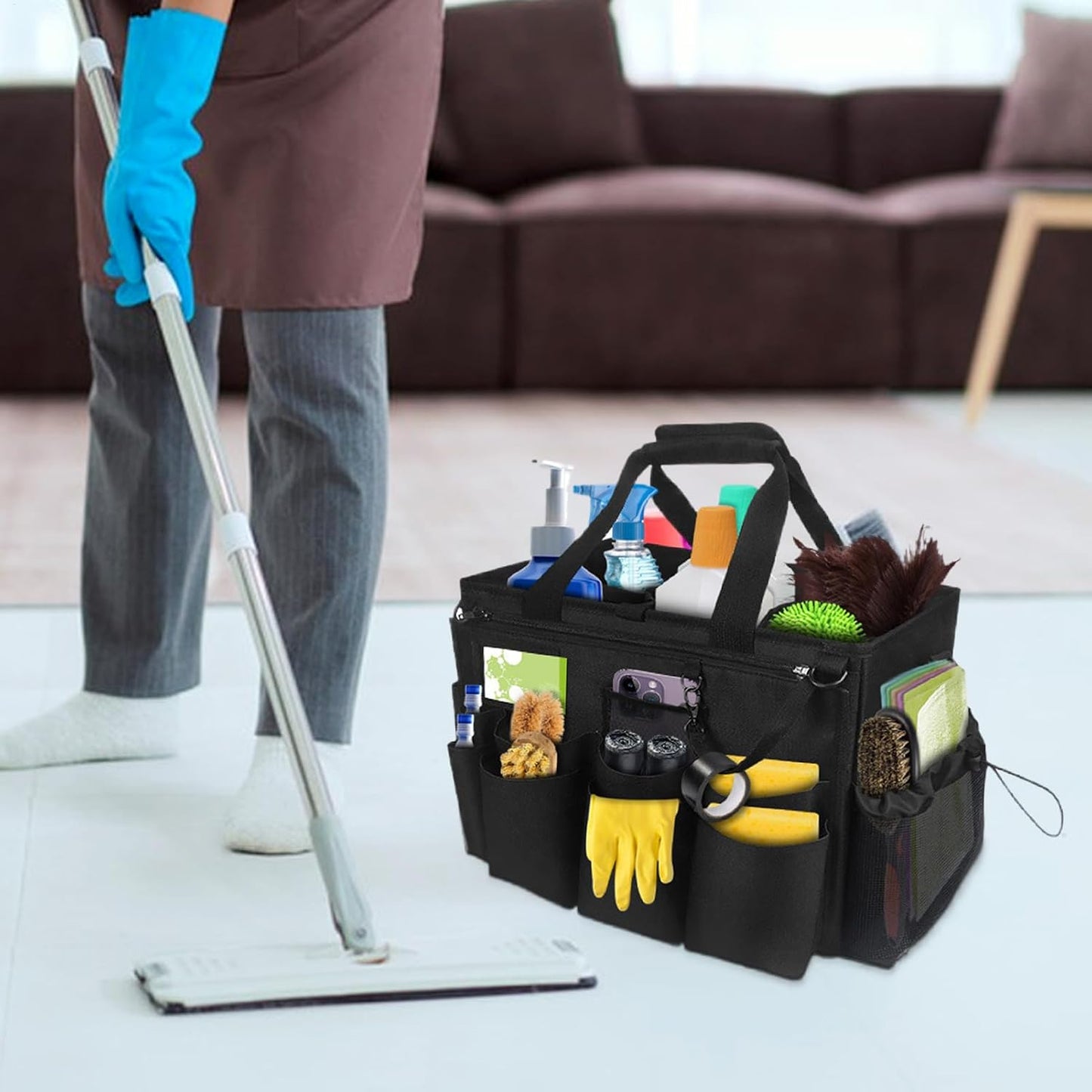  Générique Sac De Ménage,Sac Plébiable Pour Ménage - Porte-Outils Mesh Respirant Imperméable Avec Poignée Bretelle Pour Chiffons Époussetage Cuisine