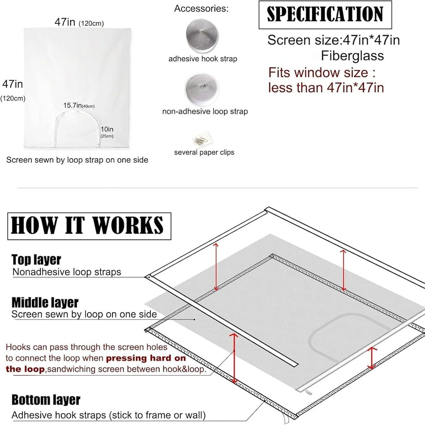  Filet De Ventilation Personnalisable Pour Fenêtre Facile à Installer Avec Fermetures éclair - Design D'ouverture En Fibre De Verre - Filet De Ventilation - Outil D'installation Pour La Maison - Blanc