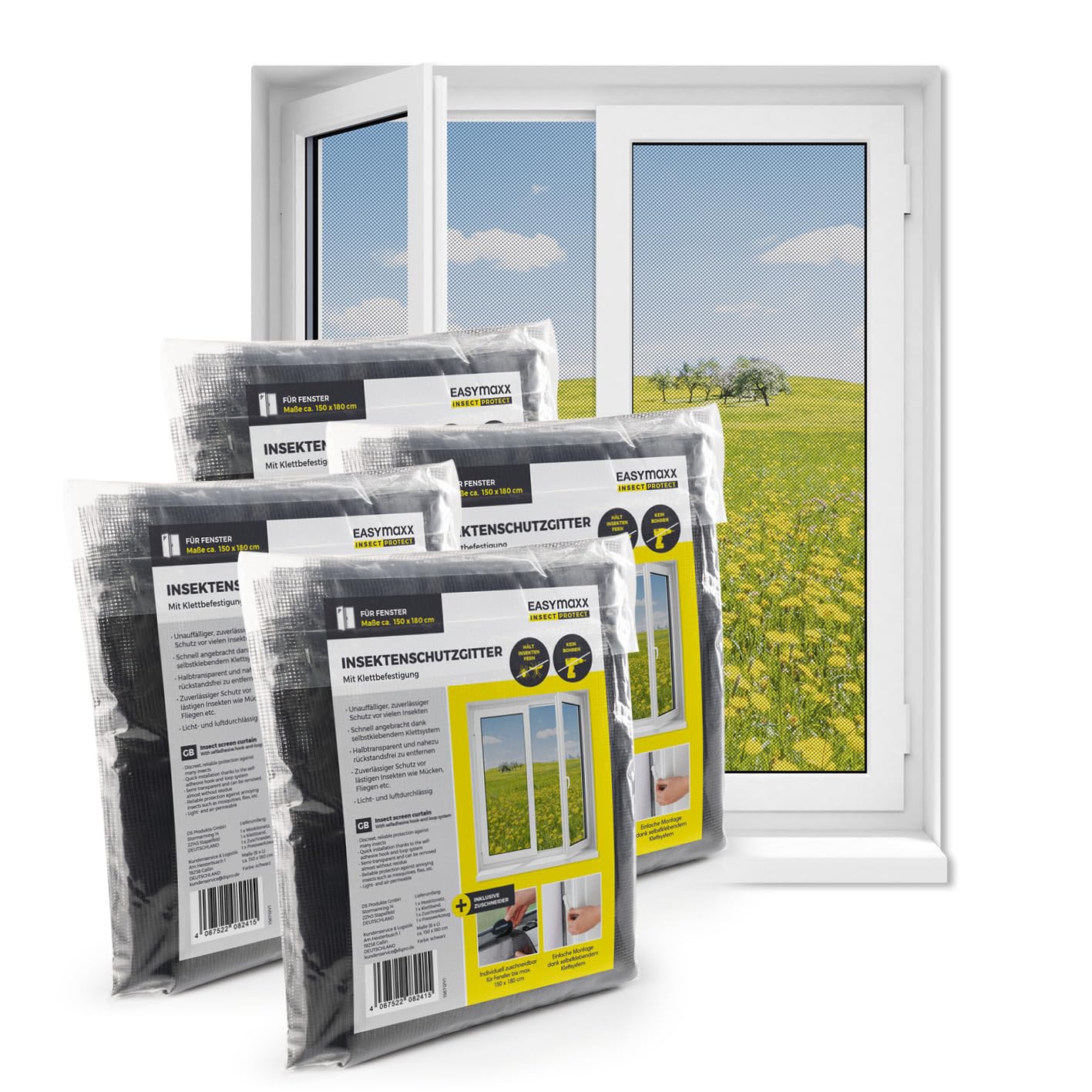  EASYmaxx Moustiquaire De Fenêtre Avec Protection Contre Le Pollen & Magic Click | Peut être Découpée Pour Des Fenêtres Jusqu'à 150x130cm | Montage Facile Avec 12 Aimants - Pas De Perçage [Anthracite]