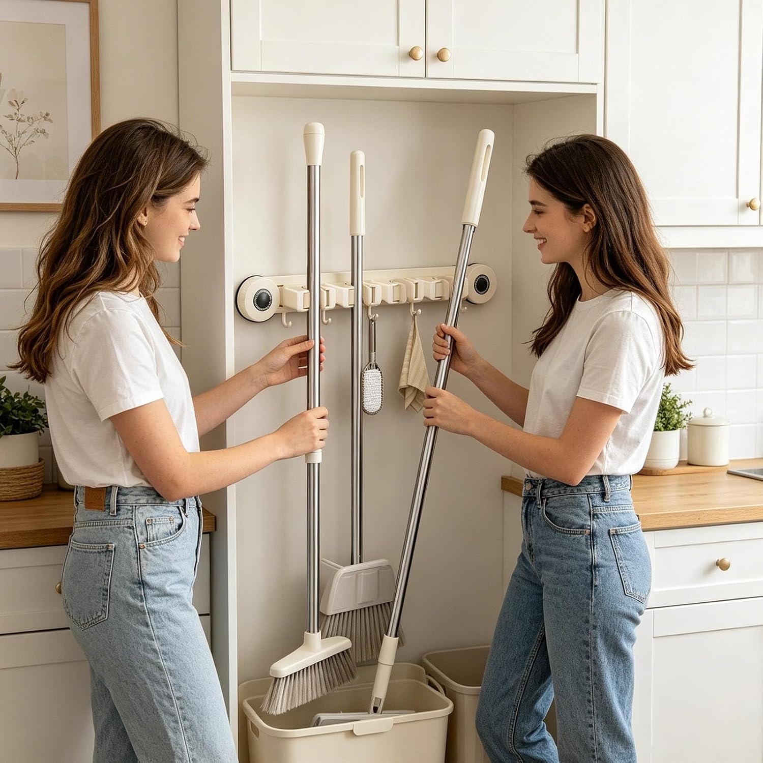  Support Pour Balais Et Serpillères | Support Renforcé Robuste Et Inoxydable | Organisateur Mural Pour Serpillère Et Outils | Pour Maison, Bureau, Appartement, Chambre, Salon Et Salle De Bain