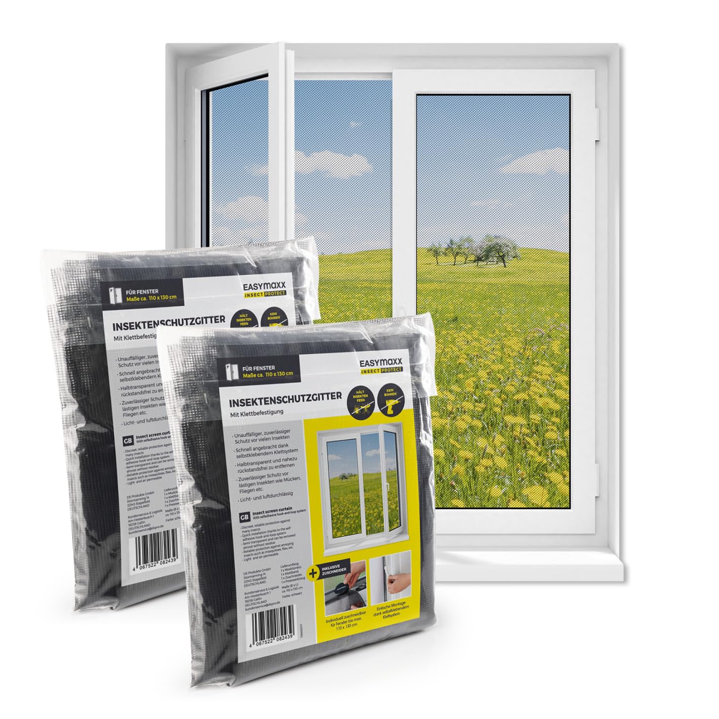  EASYmaxx Moustiquaire De Fenêtre Avec Protection Contre Le Pollen & Magic Click | Peut être Découpée Pour Des Fenêtres Jusqu'à 150x130cm | Montage Facile Avec 12 Aimants - Pas De Perçage [Anthracite]