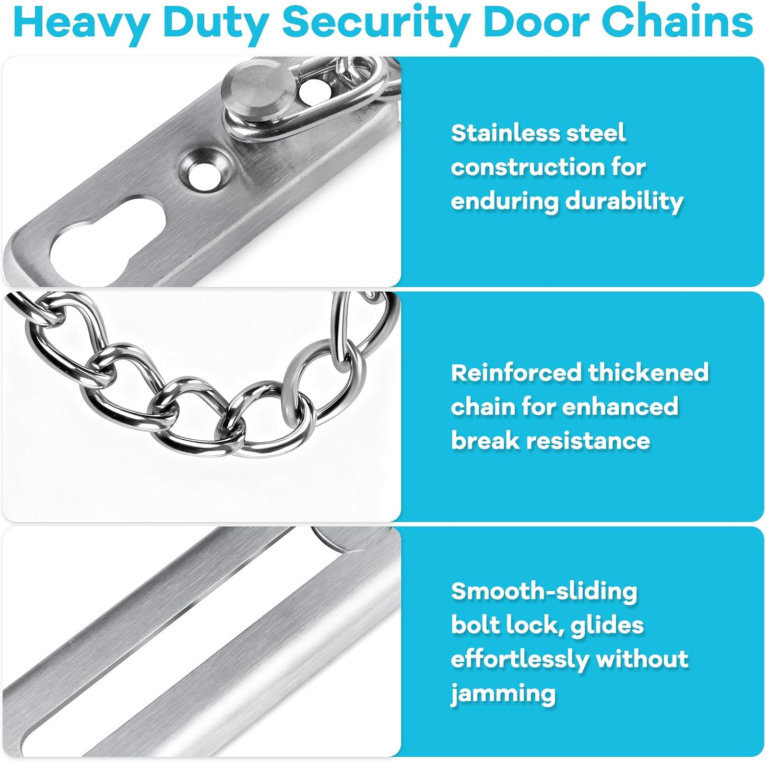  Elzle Chaîne De Sécurité Pour Porte En Acier Inoxydable, Avec Bouton Anti-Vol, 4 Vis Incluses, Sécurité Pour Porte D'Entrée, Portes Intérieures & Fenêtres (Argent)