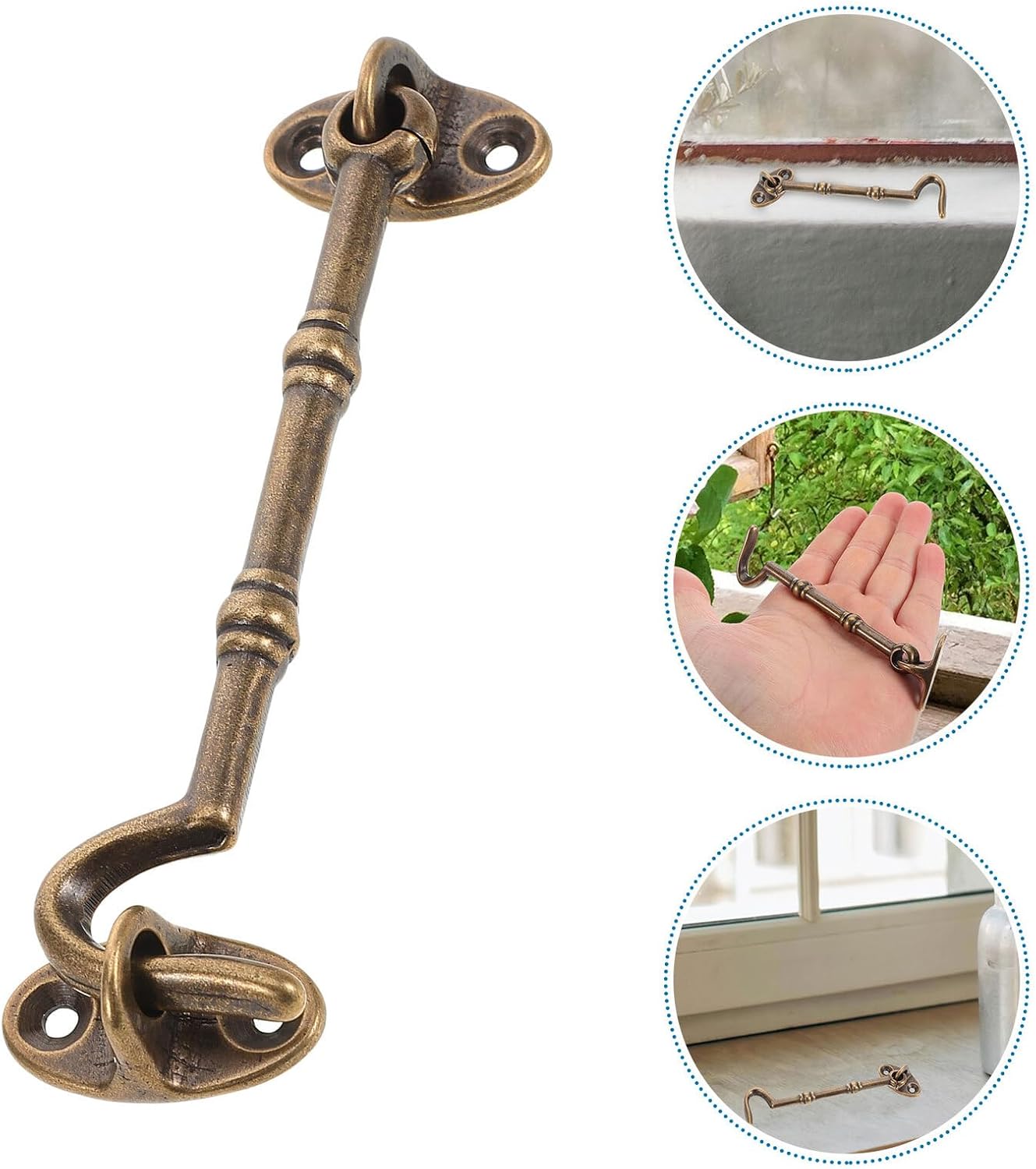  Housoutil Lot De 2 Loquets à Crochet En Laiton 105 CM Verrou De Fenêtre Et Crochet De Verrouillage De Porte Anti-Vent Pour Fenêtres Portes Coulissantes Et Abris De Jardin Quincaillerie