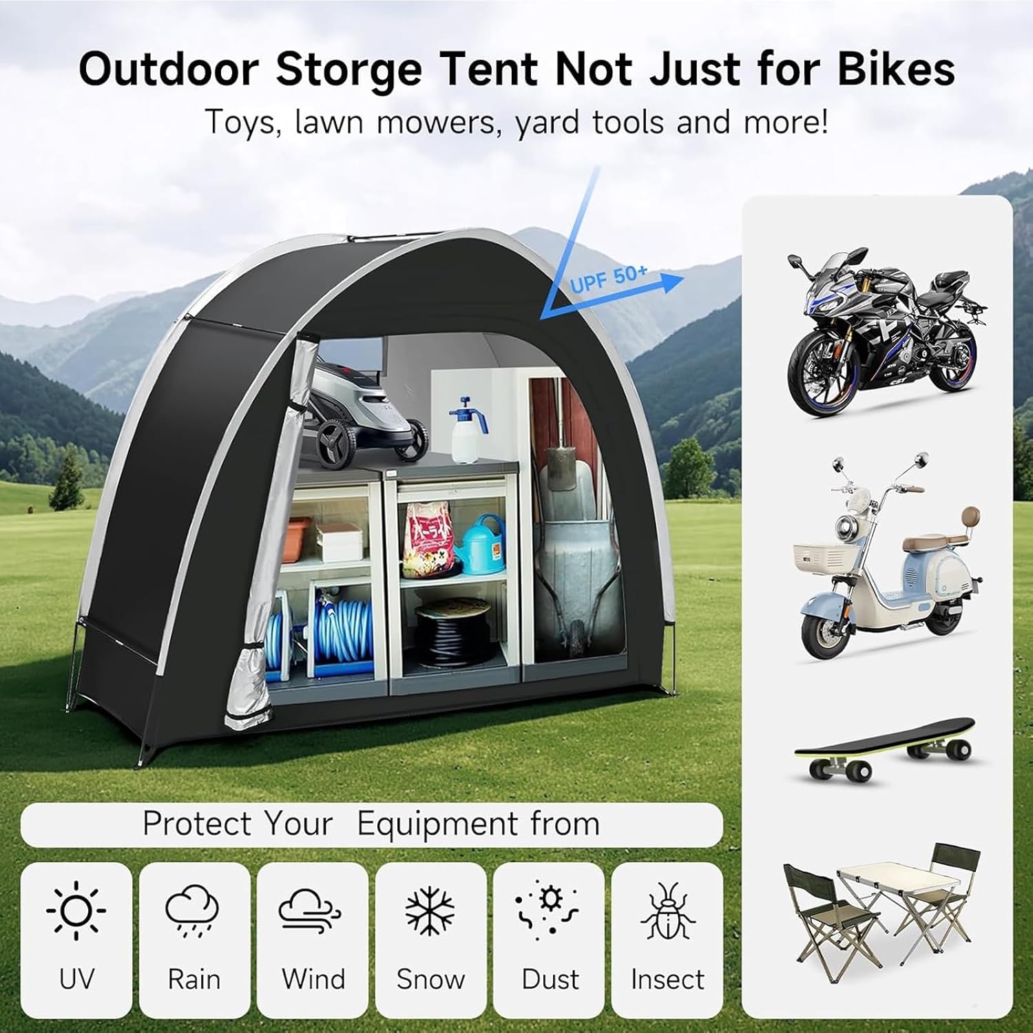  Tente De Rangement Extérieur Imperméable, Abri Pour Vélos Et Motos Avec Fermeture Éclair Métal & Fenêtre D'Aération, Protection Tout Temps Pour Outils De Jardin(Brown)