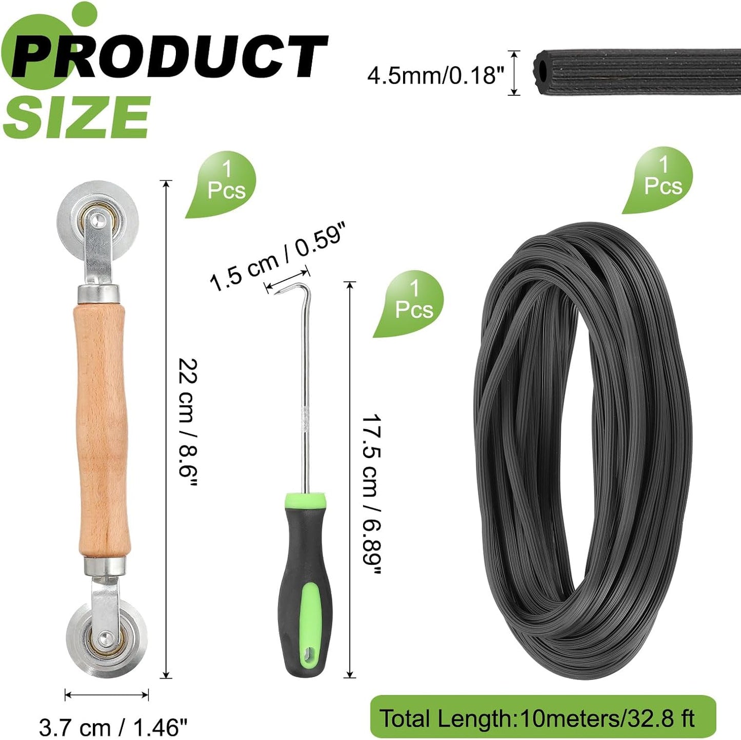  Sourcing Map Kit De Réparation D'écran, 0,5 Cm X 10 M, Cannelure De Moustiquaire Avec Outil à Rouleau Et Crochet De Retrait De Cannelure Pour Porte De Patio Et Fenêtre, Installation Et Remplacement