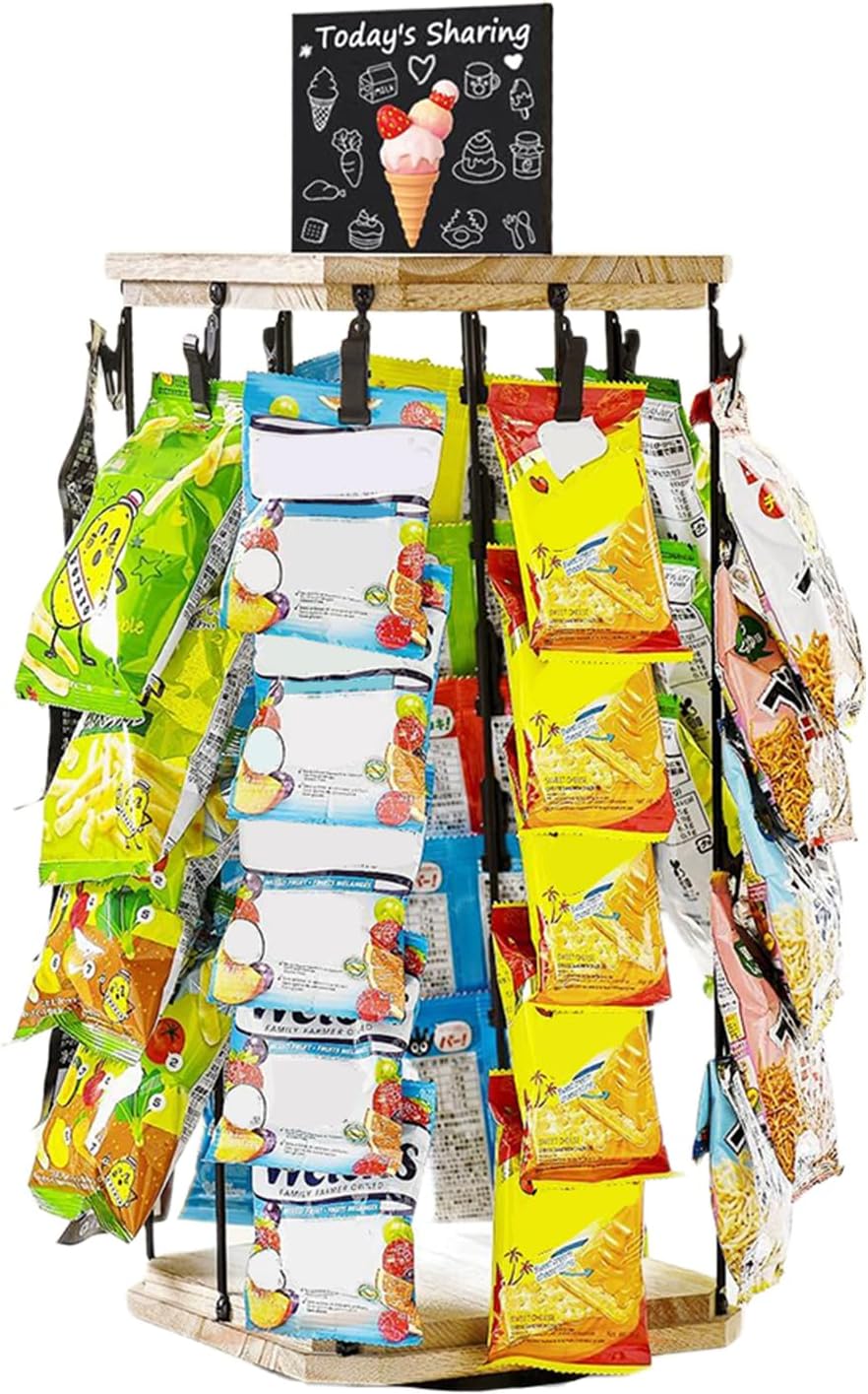  Générique Support D'affichage à Rack De Puces, Support De Puce/bonbons/rack De Snack, Cintre D'organisateur De Stockage De Base En Bois Avec Babillard, Rangement Alimentaire D'affichage De Bonbons