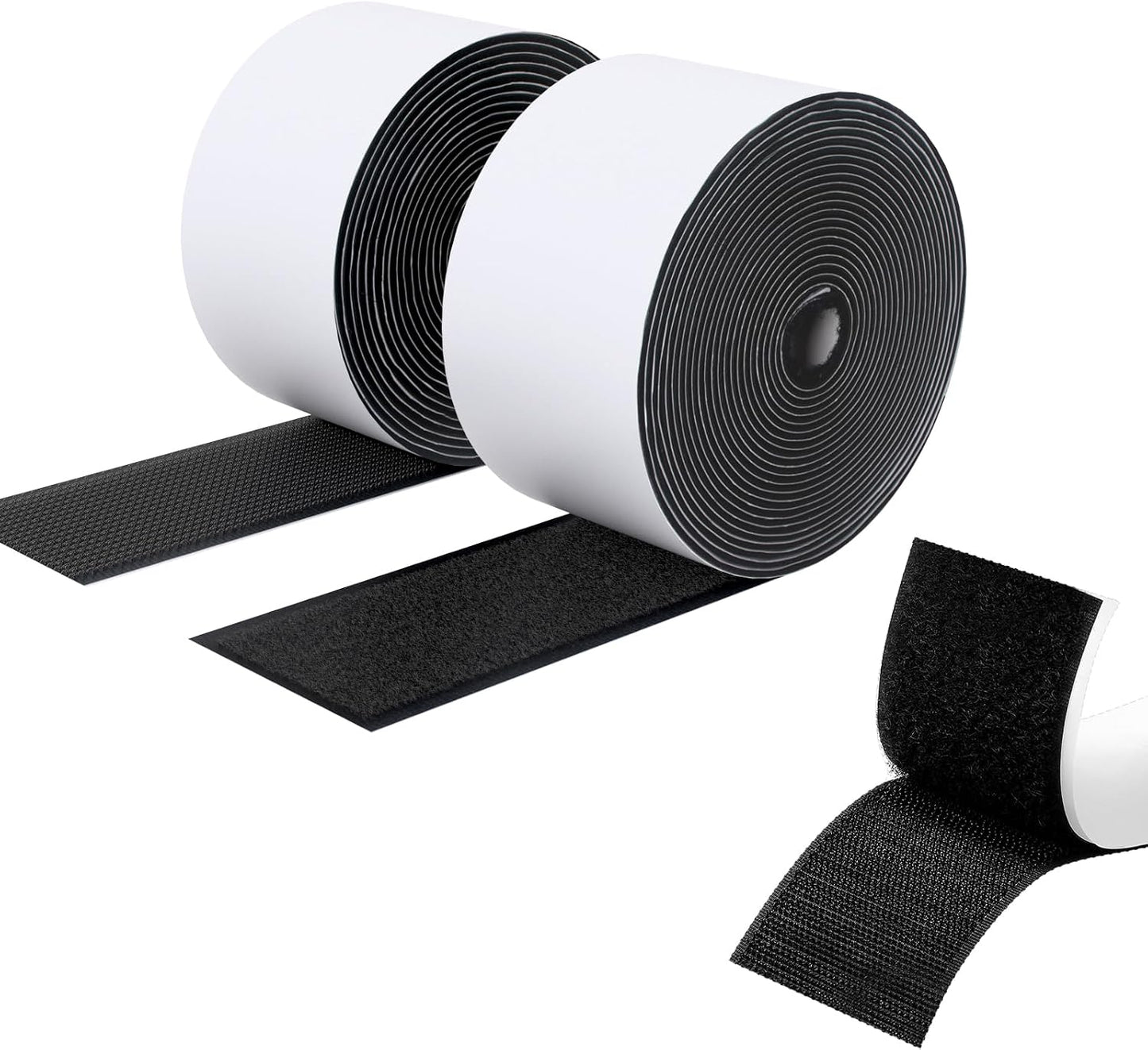  Ruban Adhésif Double Face à Crochets Et à Boucles, 50MM X 5M Ruban Adhésif Autocollant, Bandes Robustes, Ruban à Emboîtement Pour Cadres De Photos, Moustiquaires, Tapis, Bricolage - Noir
