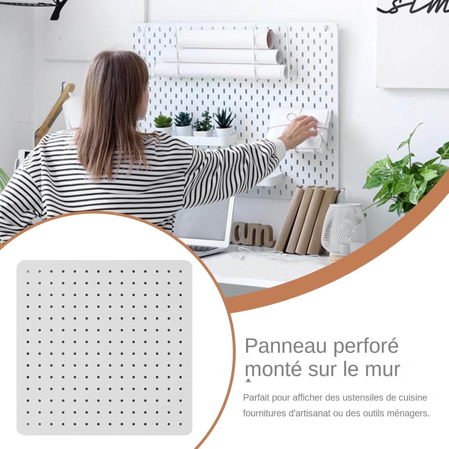  Générique Panneaux à Picots Pour Murs,Organisateur Mural Panneau Perforé Pour Bureau - Panneaux De Rangement Décoratifs Pour Fournitures De Bureau Et Chambre