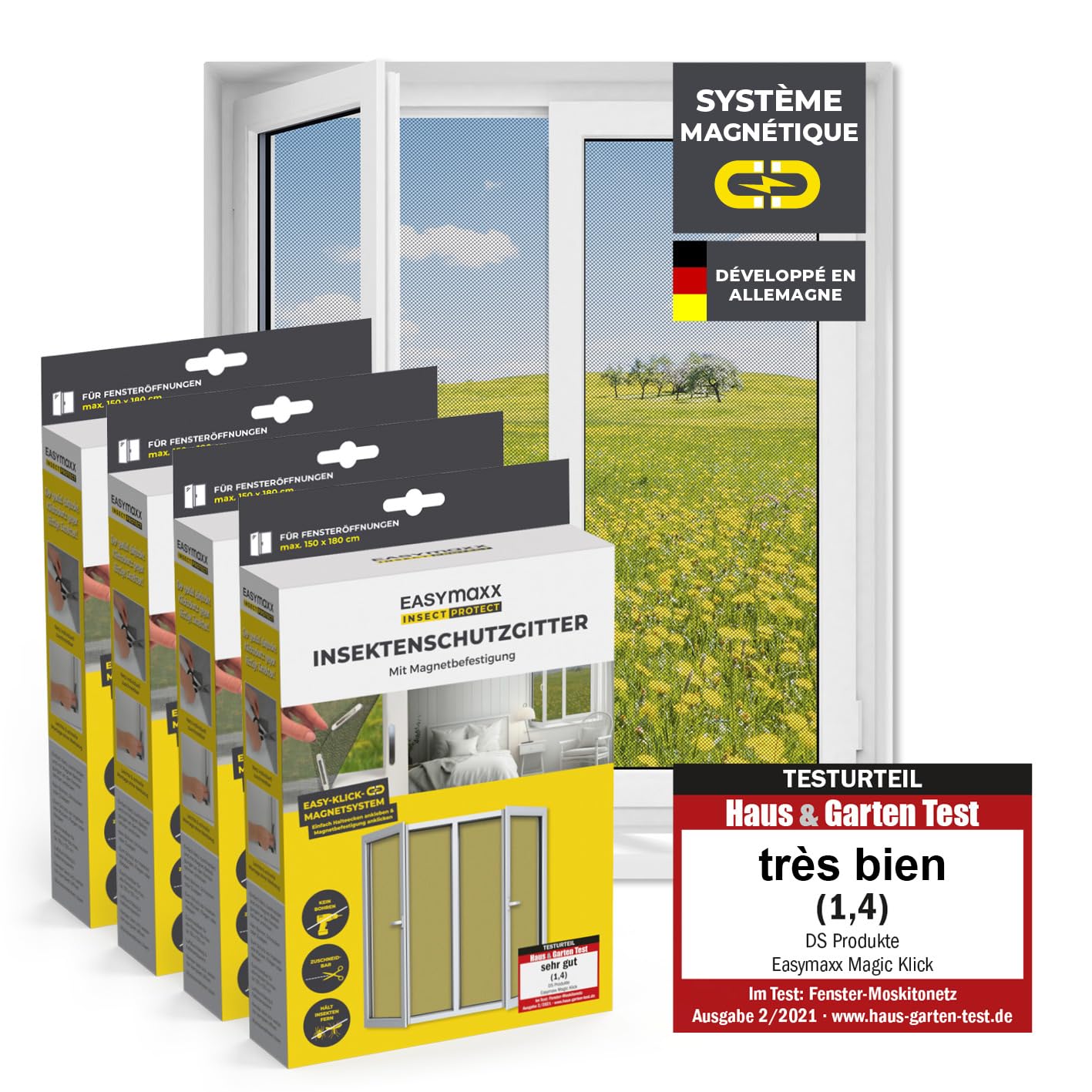  EASYmaxx Moustiquaire Pour Fenêtre Avec Bande Auto-agrippante | Découpable Jusqu’à 130 X 150 Cm | Montage Facile – Sans Percer Ni Visser | Filet Anti-insectes Autocollant - 1 Pièce [Noir]