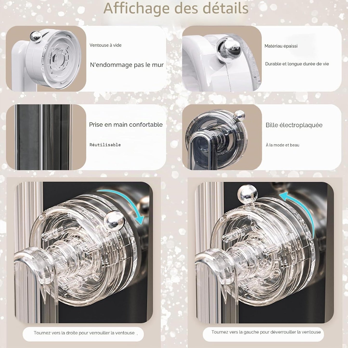  KAFENDA Nouvelle Poignée De Ventouse Puissante, Poignée De Porte Et De Fenêtre En Verre, Armoire, Poignée Auxiliaire De Meubles, Installation Sans Perçage, Amovible