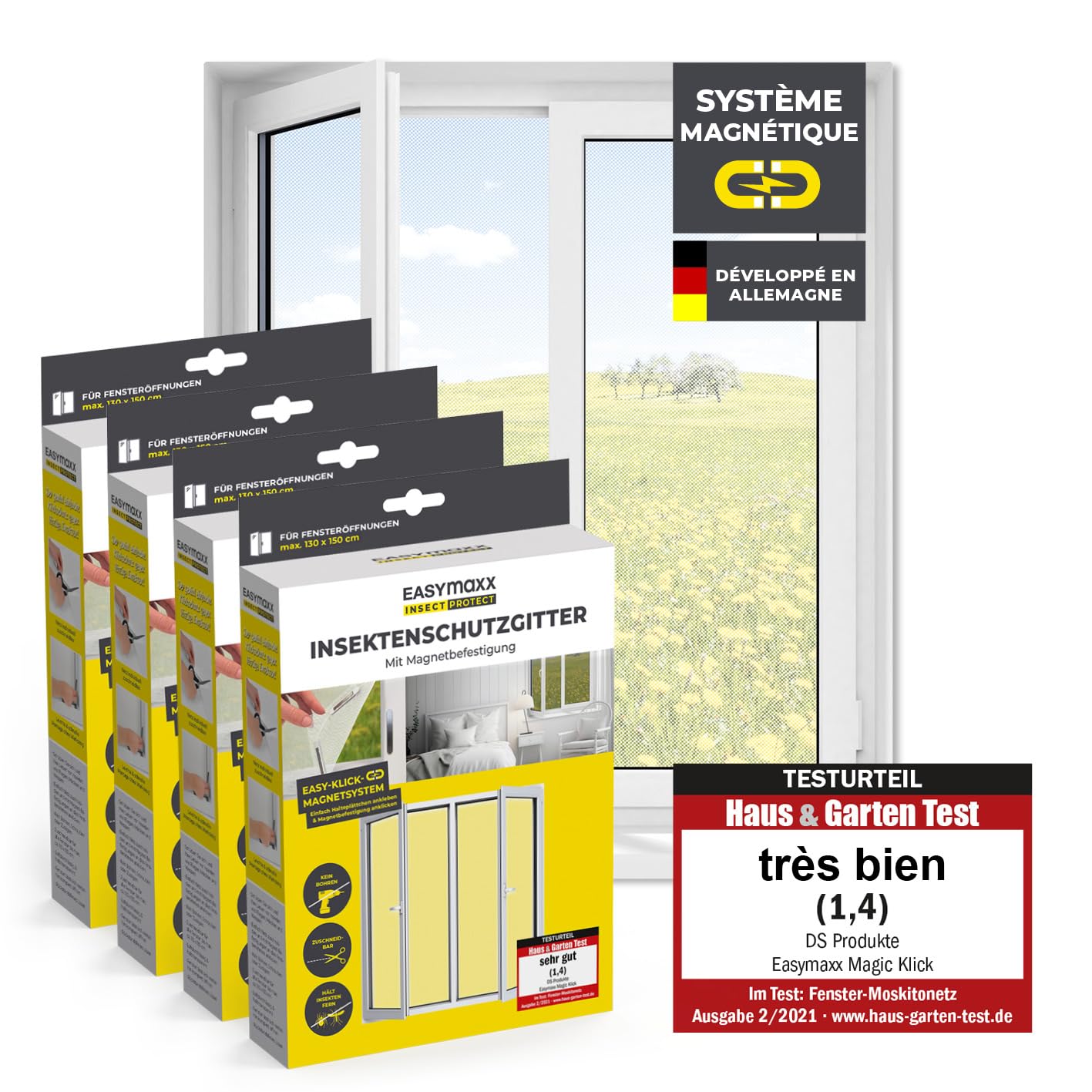  EASYmaxx Moustiquaire Pour Fenêtre Avec Bande Auto-agrippante | Découpable Jusqu’à 130 X 150 Cm | Montage Facile – Sans Percer Ni Visser | Filet Anti-insectes Autocollant - 1 Pièce [Noir]