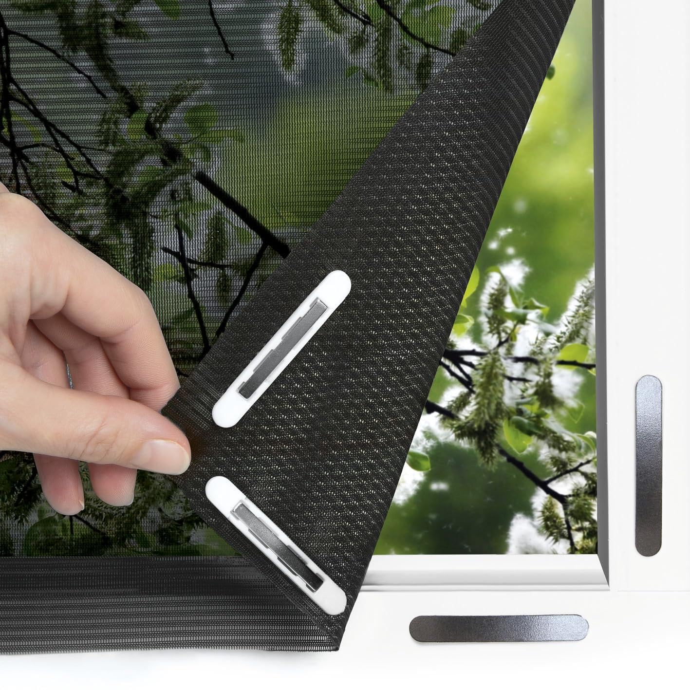  EASYmaxx Moustiquaire De Fenêtre Avec Protection Contre Le Pollen & Magic Click | Peut être Découpée Pour Des Fenêtres Jusqu'à 150x130cm | Montage Facile Avec 12 Aimants - Pas De Perçage [Anthracite]