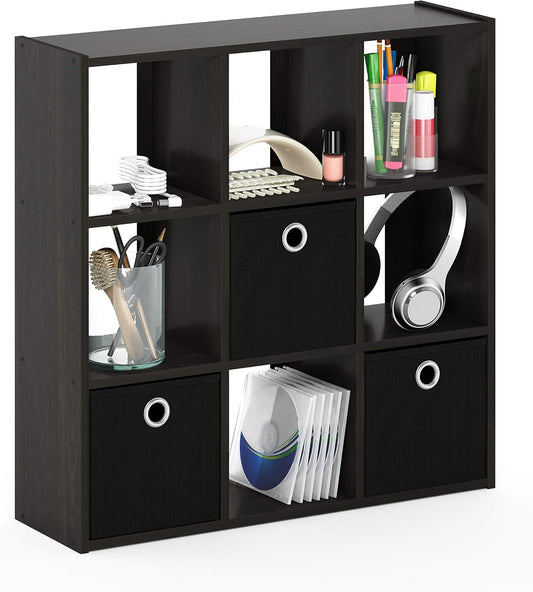  Furinno 13207EX/BK Simplistic Organisateur à 9 Cubes Avec Bacs, Expresso / Noir