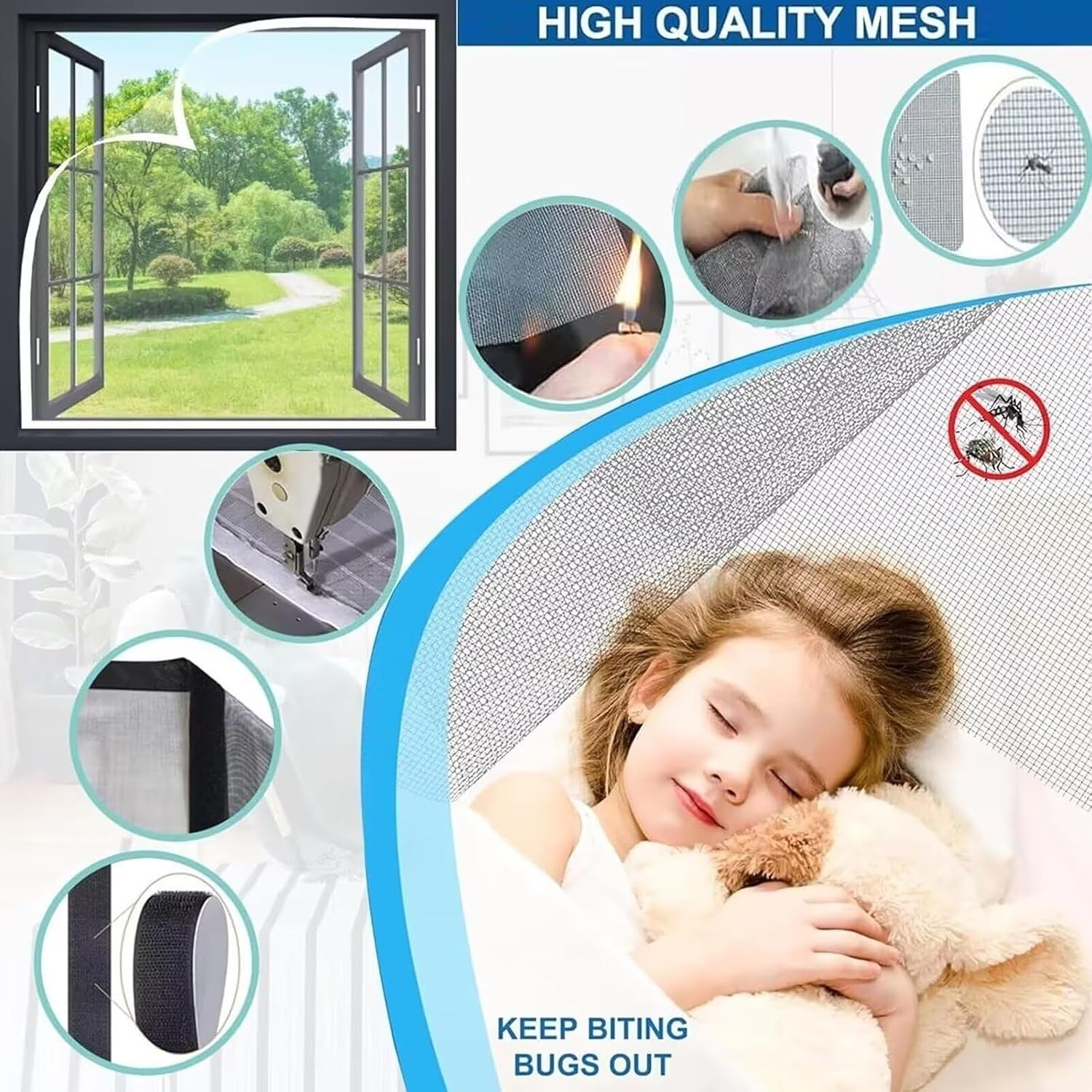  Moustiquaire Fenêtre 60x100cm – DIY, Ajustable & Découpable, Sans Perçage Bande Auto-agrippante, Blanc