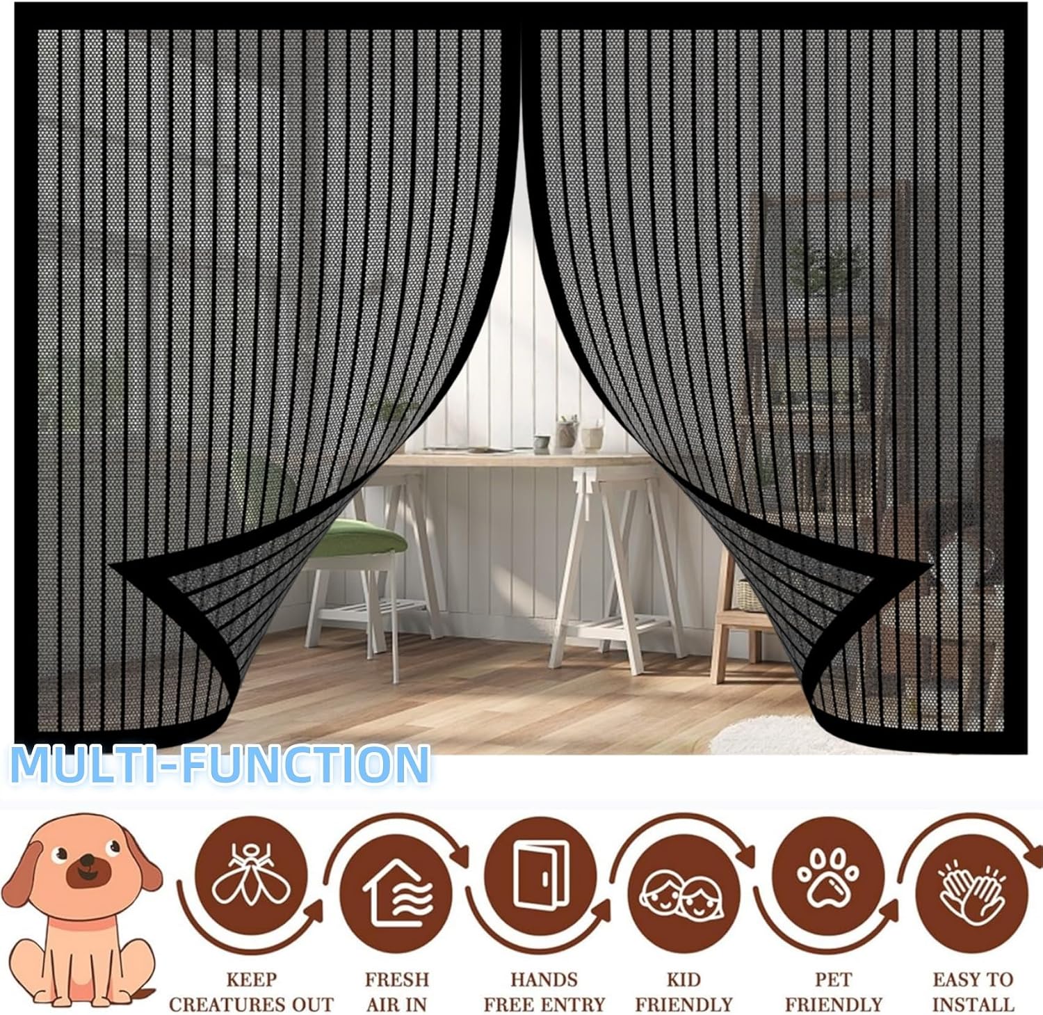  Magnetic Window Mosquito Net 57 X 110 Cm Top And Bottom With Automatic Magnetic Closure Mosquito Net For Windows Of Various Types, Black
