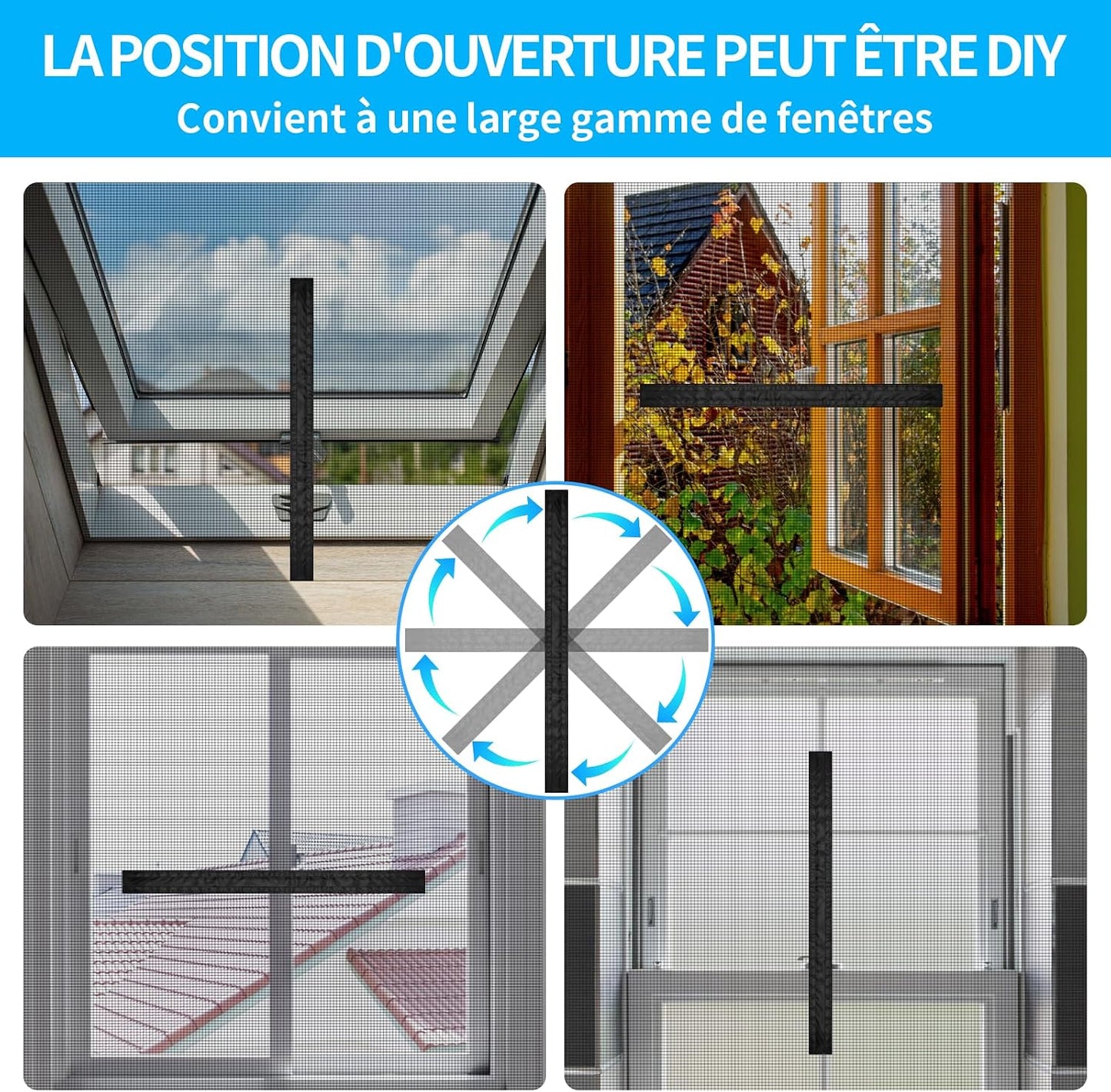  BKSAI Moustiquaire Fenêtre Sans Percage Adhésif | Fibre De Verre Résistante | Fermeture Magnétique Réglable | Découpable Jusqu'à 130x150 Cm | Anti-Insectes Anti-Mouches Pour Location Fenêtre Toit