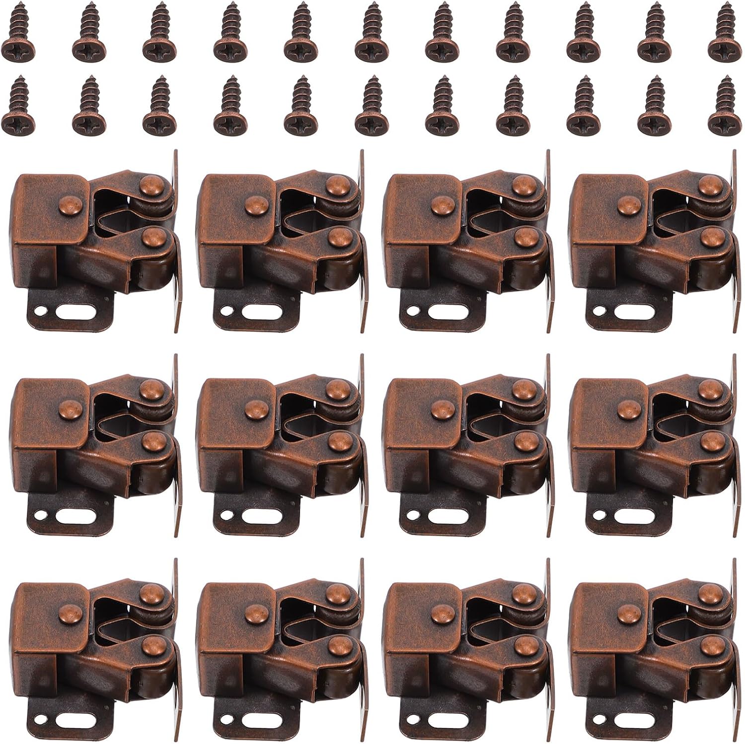  Ciieeo Lot De 20 Loquets De Placard à Double Rouleau En Métal Rouge Ancien, Quincaillerie De Verrouillage Pour Portes D'armoire, Fermeture Sécurisée Cuisine, Chambre Et Salon,