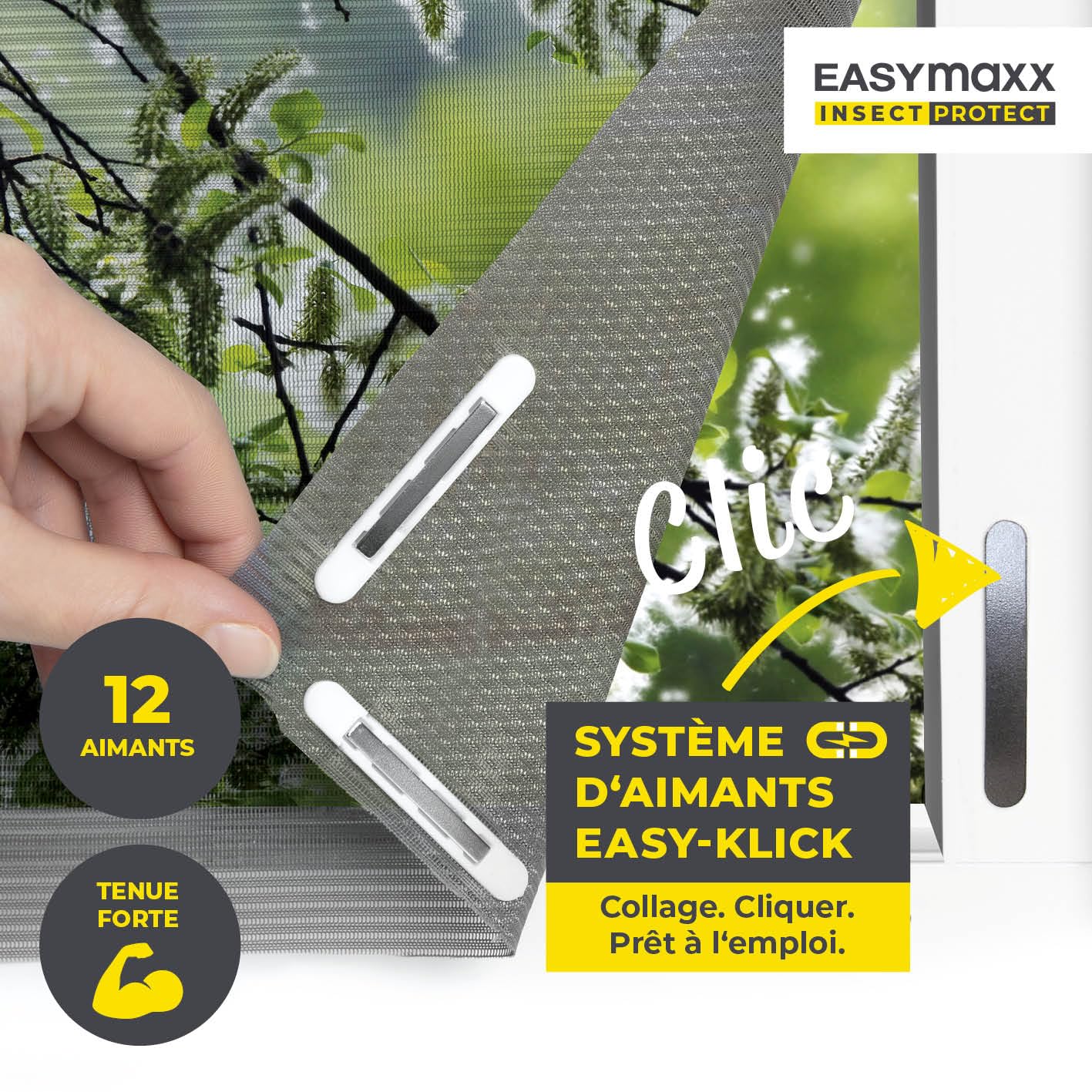  EASYmaxx Moustiquaire De Fenêtre Avec Protection Contre Le Pollen & Magic Click | Peut être Découpée Pour Des Fenêtres Jusqu'à 150x130cm | Montage Facile Avec 12 Aimants - Pas De Perçage [Anthracite]