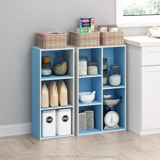  Furinno Luder Bibliothèque Etagère De Rangement Ouverte à 5 Cubes, Blanc/Bleu Clair