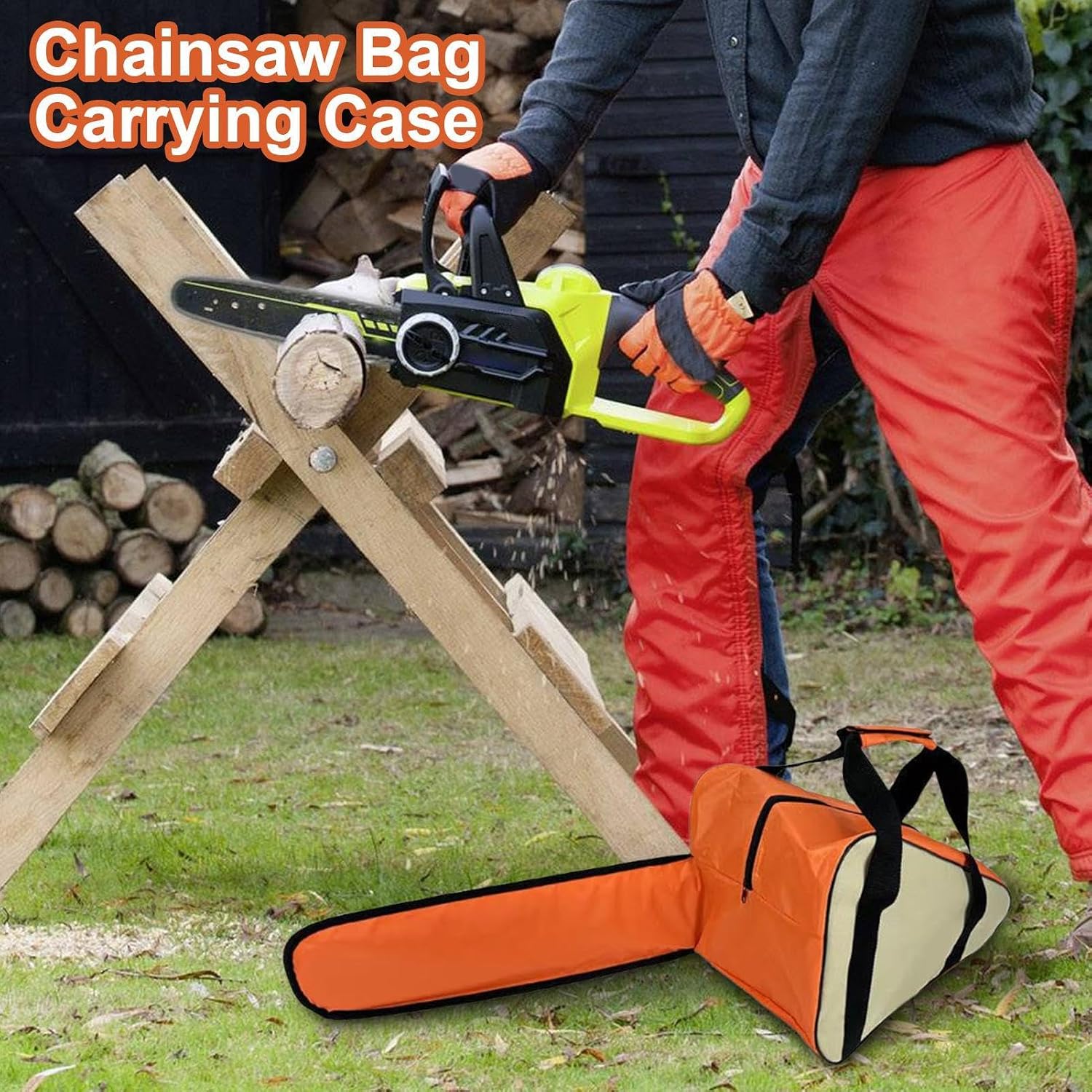  Sac De Rangement Pour Tronçonneuse, étui De Transport Pour Tronçonneuse, Porte-outils électriques, Nylon Oxford Robuste, Poignée Portable, Utilisation à La Maison Et Au Jardin, 60 X 23 X 41 Cm, Orange