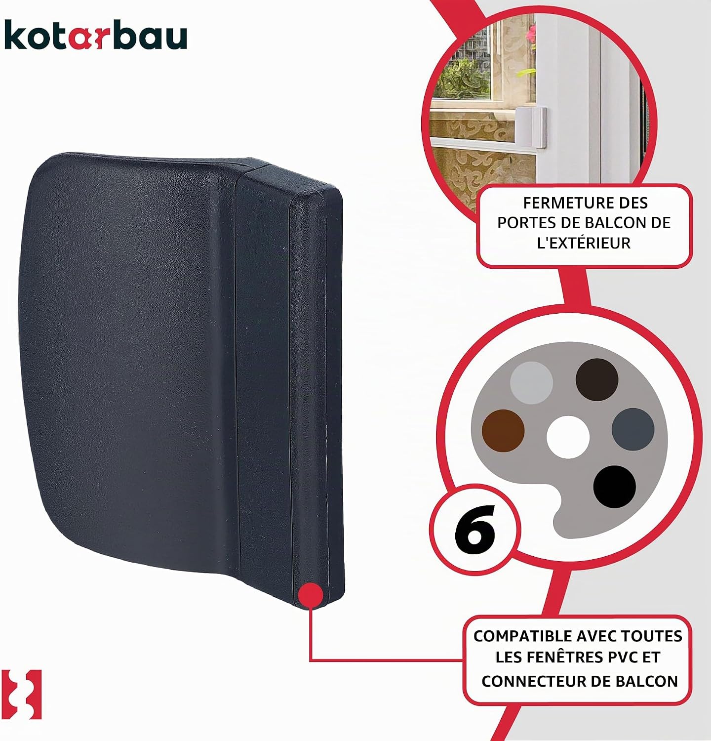  KOTARBAU® Loqueteau De Porte De Balcon Pratique - Anthracite - Sûr Pour Fumeurs - Pour Terrasses - Poignée De Fermeture Universelle
