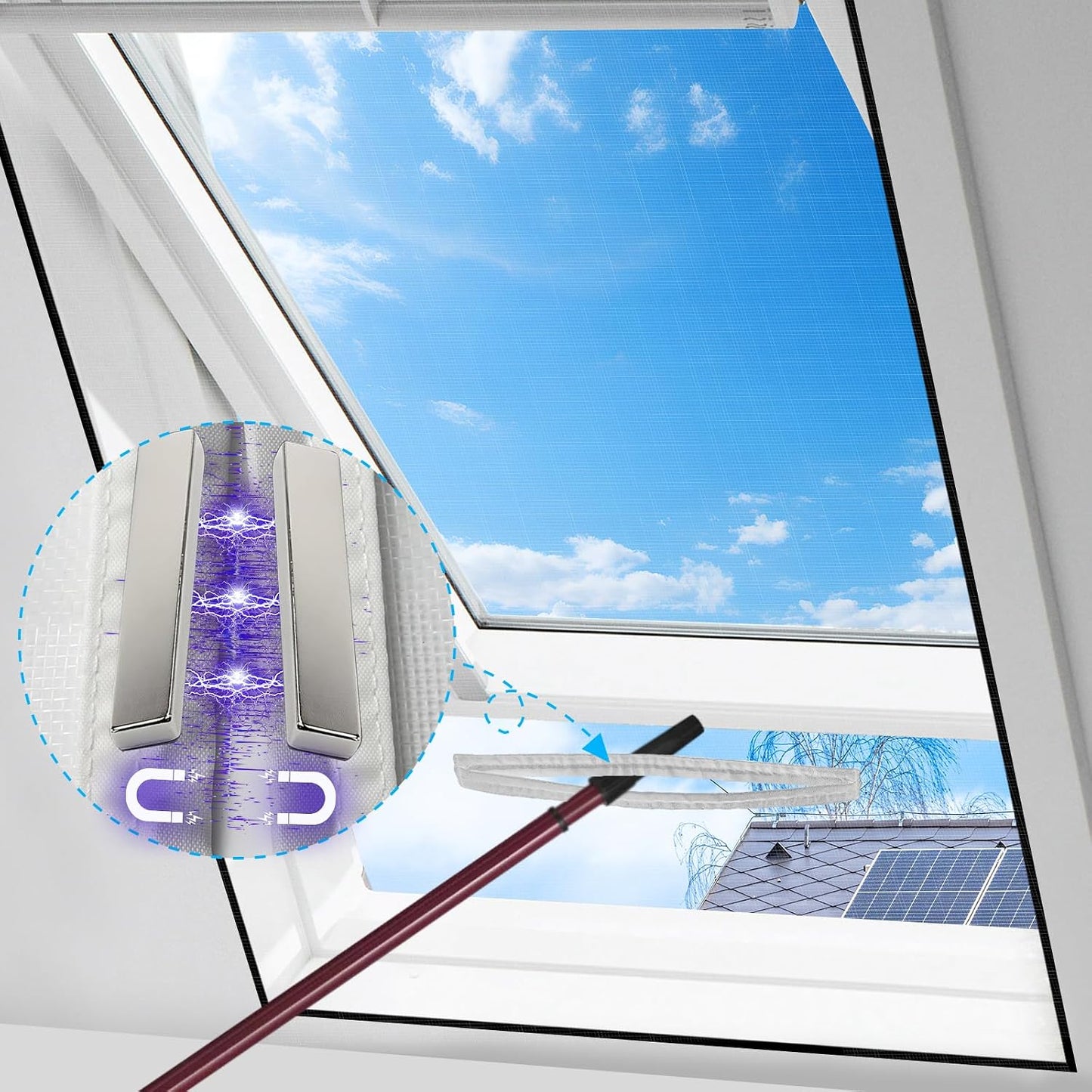  BKSAI Moustiquaire Fenêtre Sans Percage Adhésif | Fibre De Verre Résistante | Fermeture Magnétique Réglable | Découpable Jusqu'à 130x150 Cm | Anti-Insectes Anti-Mouches Pour Location Fenêtre Toit