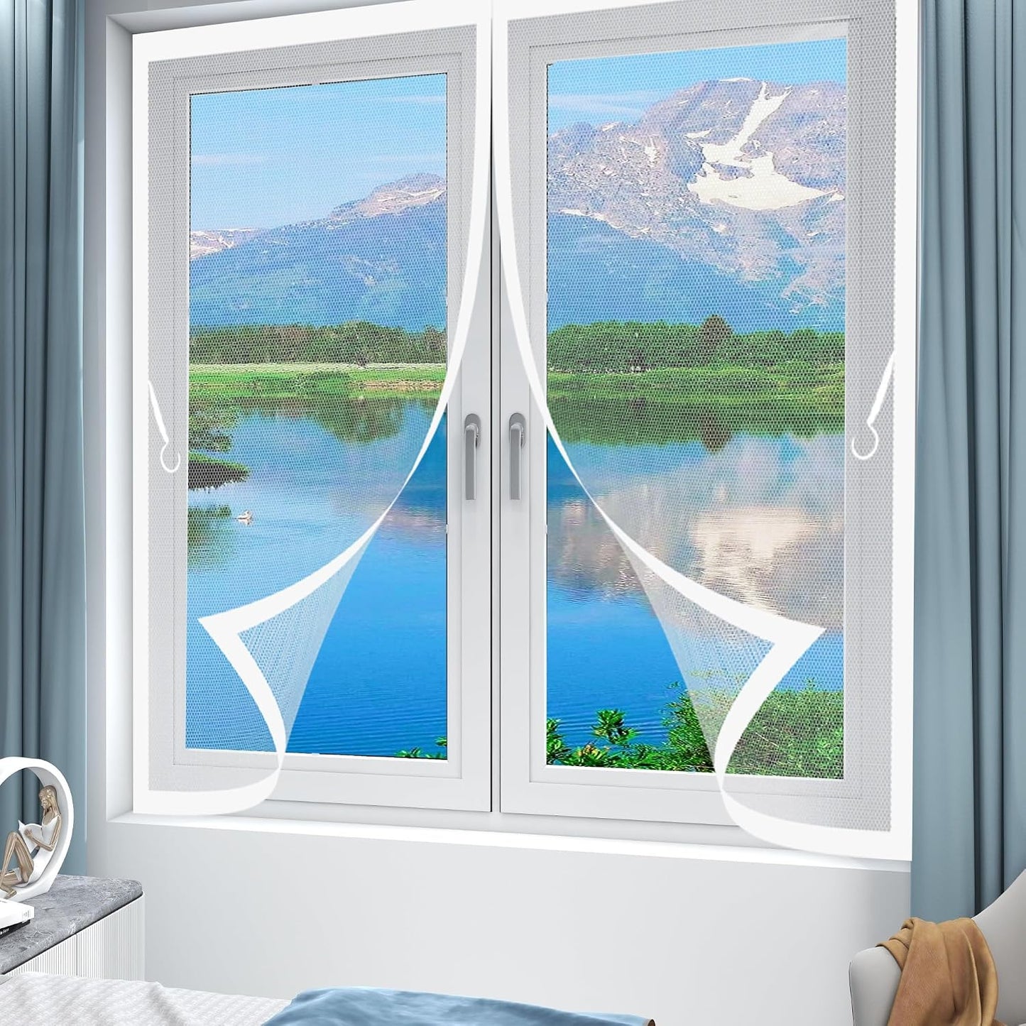  Mosquito Net Window 78 X 100 Cm Magnetic Seal Top And Bottom With Automatic Closure Magnetic Mosquito Net Curtain For Windows Of Various Types, White