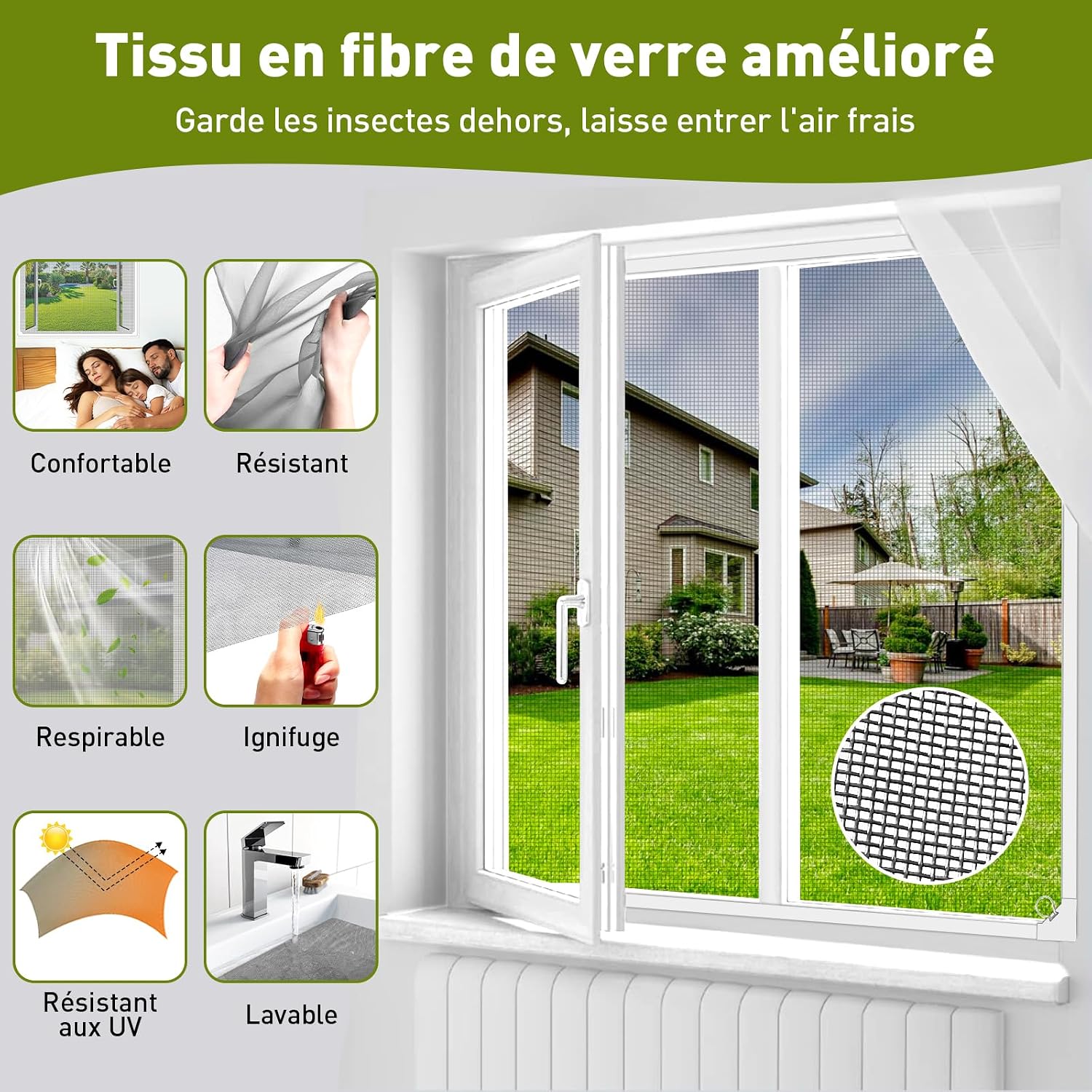  Moustiquaire Fenêtre Magnétique, 120x130 Cm En Fibre De Verre, Taille Ajustable Avec Cadre Détachable, Moustiquaire Aimantée Sans Perçage, Montage Simple, Pour Fenêtres De Toit Et Coulissantes
