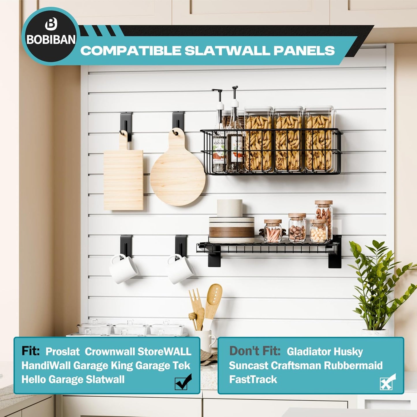  Lot De 24 Accessoires Pour Mur à Lattes En Métal, étagères Et Crochets, Kit De Rangement Mural à Lattes Robustes Pour Magasins, Garage Et Rangement De Pièce (noir, 24 Pièces)