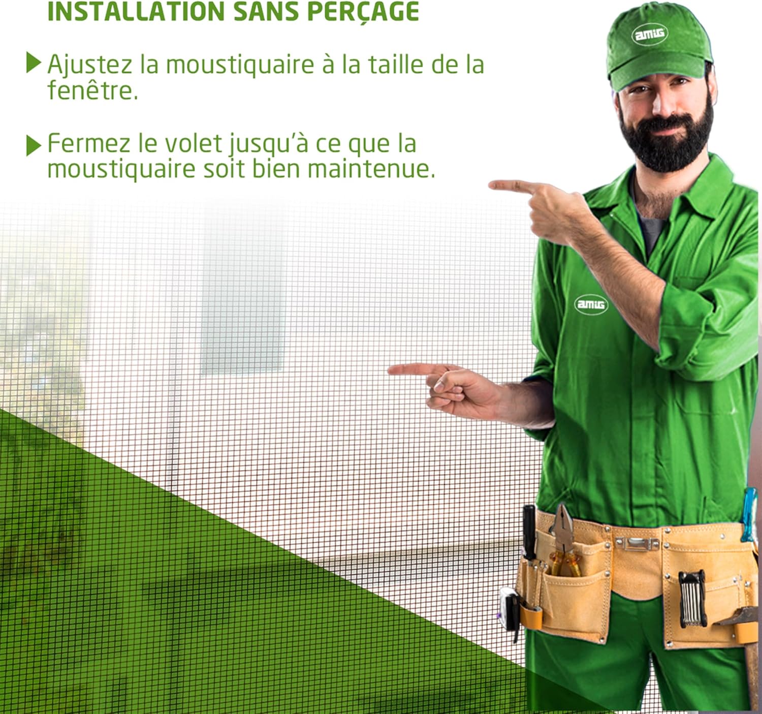  Amig - Moustiquaire Extensible Pour Fenêtres | Installation Sans Outils | S’adapte Dans L’emplacement Du Volet | 100 X 70 Cm | Ajustable Jusqu’à 190 Cm | Aluminium Blanc Et Maille En Fibre De Verre
