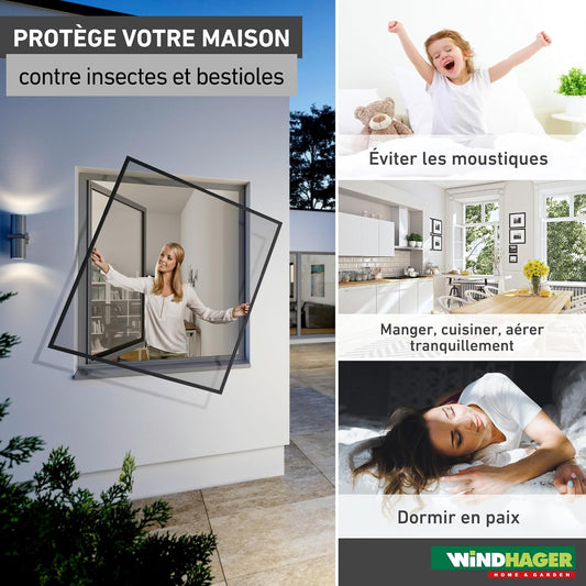  Windhager Moustiquaire Cadre Flexi Fit Pour Fenetres, Fenêtres Télescopiques Sans Scies, 130 X 150 Cm, Anthracite