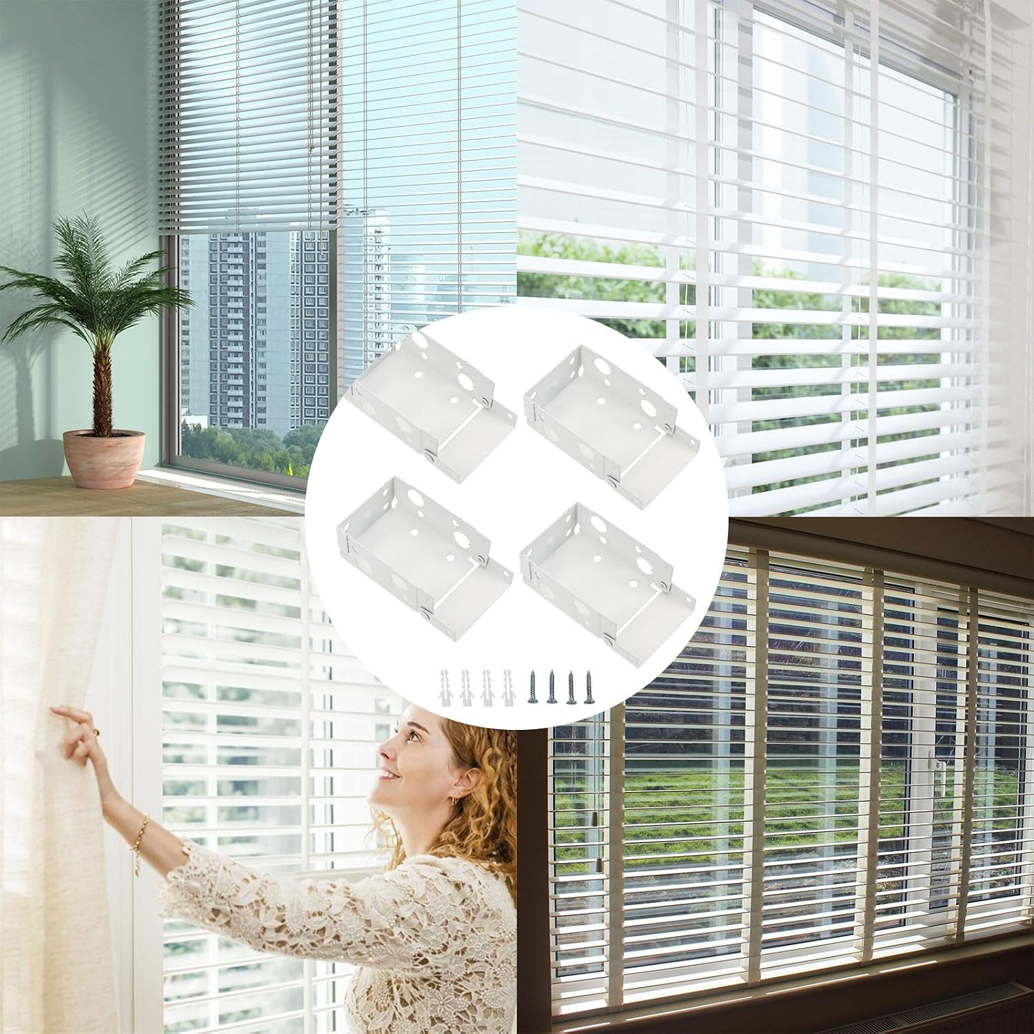  Supports De Traitements De Fenêtre Blancs, Matériel De Rideau De Fenêtre Pour Une Installation Facile Et Une Durabilité Stable, Supports De Coulissant 4 Pièces