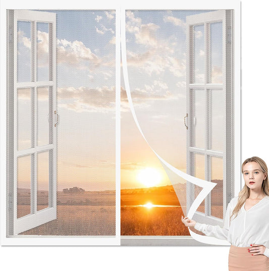  Mosquito Net For Windows, 133 X 120 Cm, Magnetic Window Curtain With Strong Magnets For Windows, Prevents Mosquitoes From Passing In, White