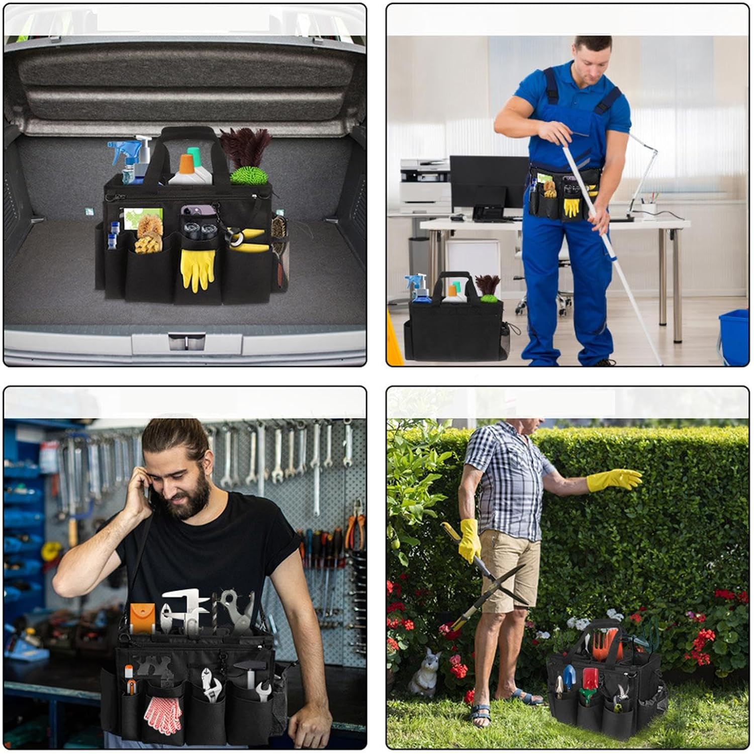  Générique Sacs De Nettoyage Pour Femmes De Ménage - Sac Pliable De Détail Pour Voiture,Porte-Outils Mesh Respirant Imperméable Avec Poignée Bretelle Pour Chiffons Époussetage Cuisine