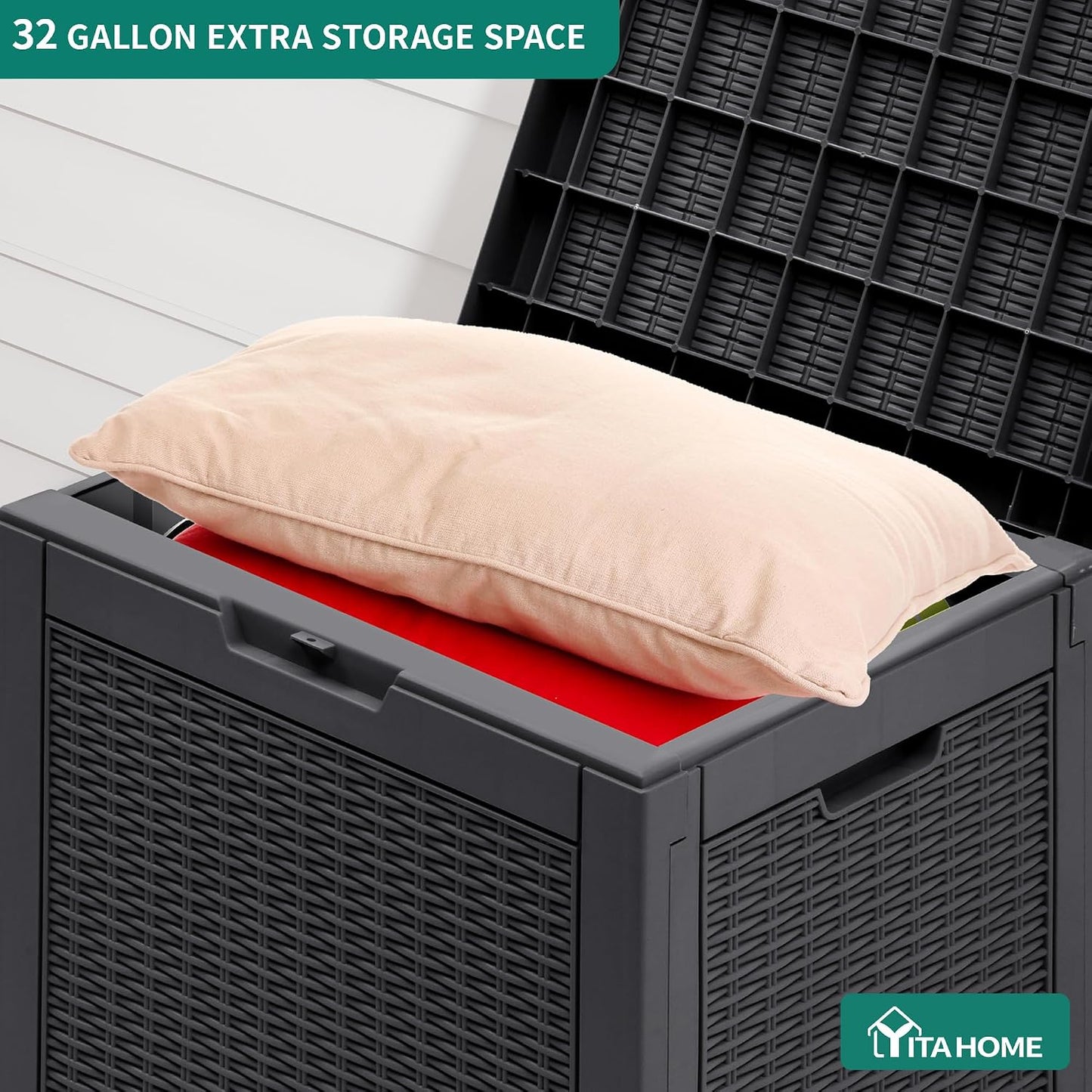 YITAHOME Boîte De Rangement D'extérieur En Rotin De 118 L, Boîte De Terrasse En Résine Imperméable Avec Couvercle Et Poignées Verrouillables, Rangement De Jardin Toutes Saisons Pour Coussins
