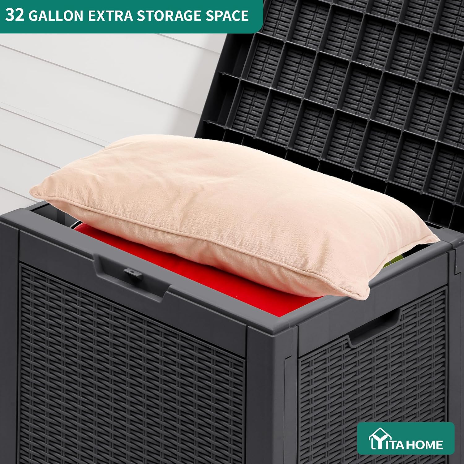  YITAHOME Boîte De Rangement D'extérieur En Rotin De 118 L, Boîte De Terrasse En Résine Imperméable Avec Couvercle Et Poignées Verrouillables, Rangement De Jardin Toutes Saisons Pour Coussins