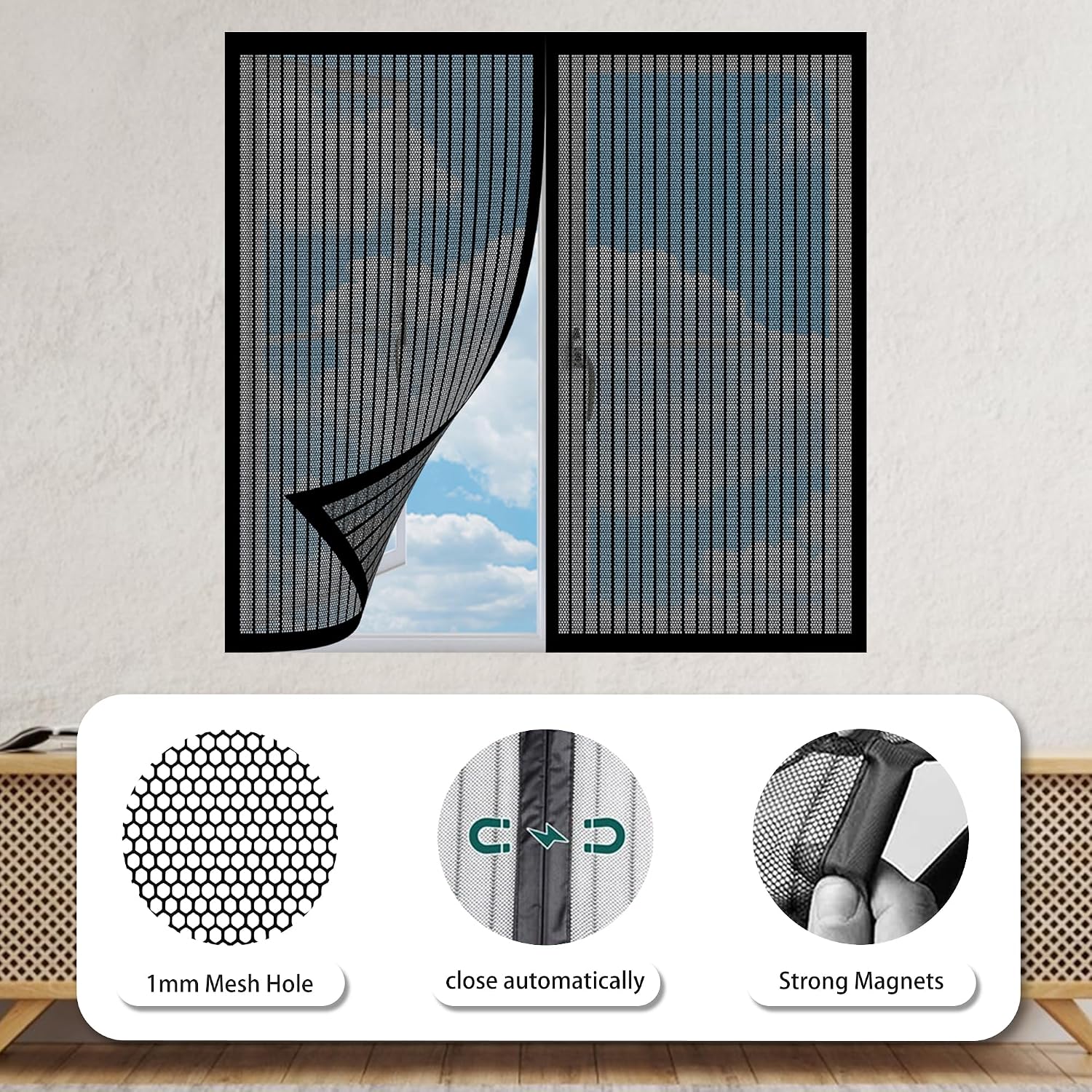  Diy Adjustable Magnetic Mosquito Net 93 X 73 Cm Adjustable Automatic Closing No Drilling For Windows Doors, White