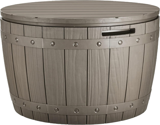  YITAHOME Coffre De Rangement Ronde De 127L, Boîte De Rangement Extérieure Pour Coussin De Table De Patio, Accessoires De Piscine, Résine Imperméable Et Montage Facile Léger, Marron Clair