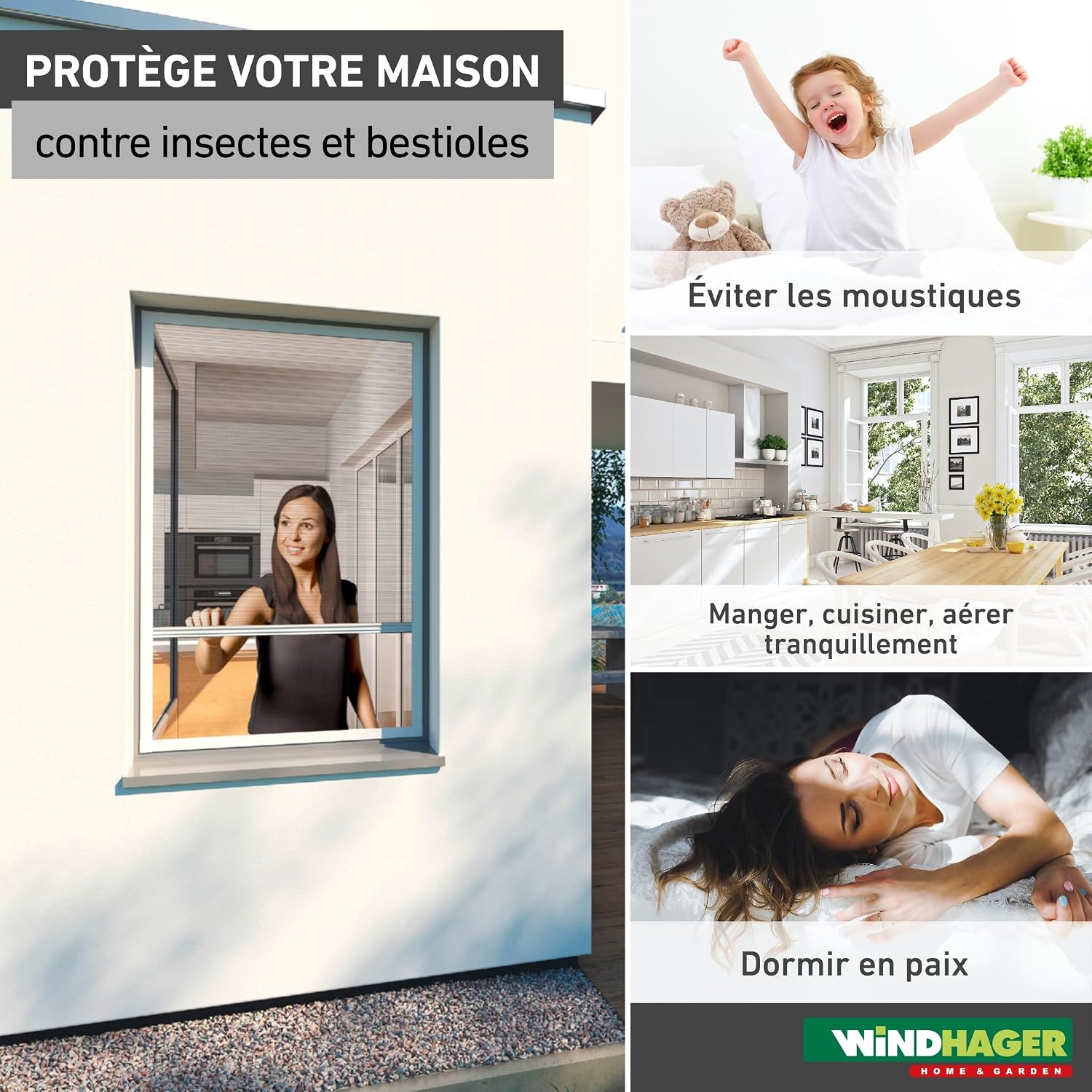  Windhager Expert 03242 Ultra Flat Moustiquaire Pour Fenêtre Moustiquaire Protection Mosquito Kit Auto-Assemblage Blanc 100 X 120 Cm