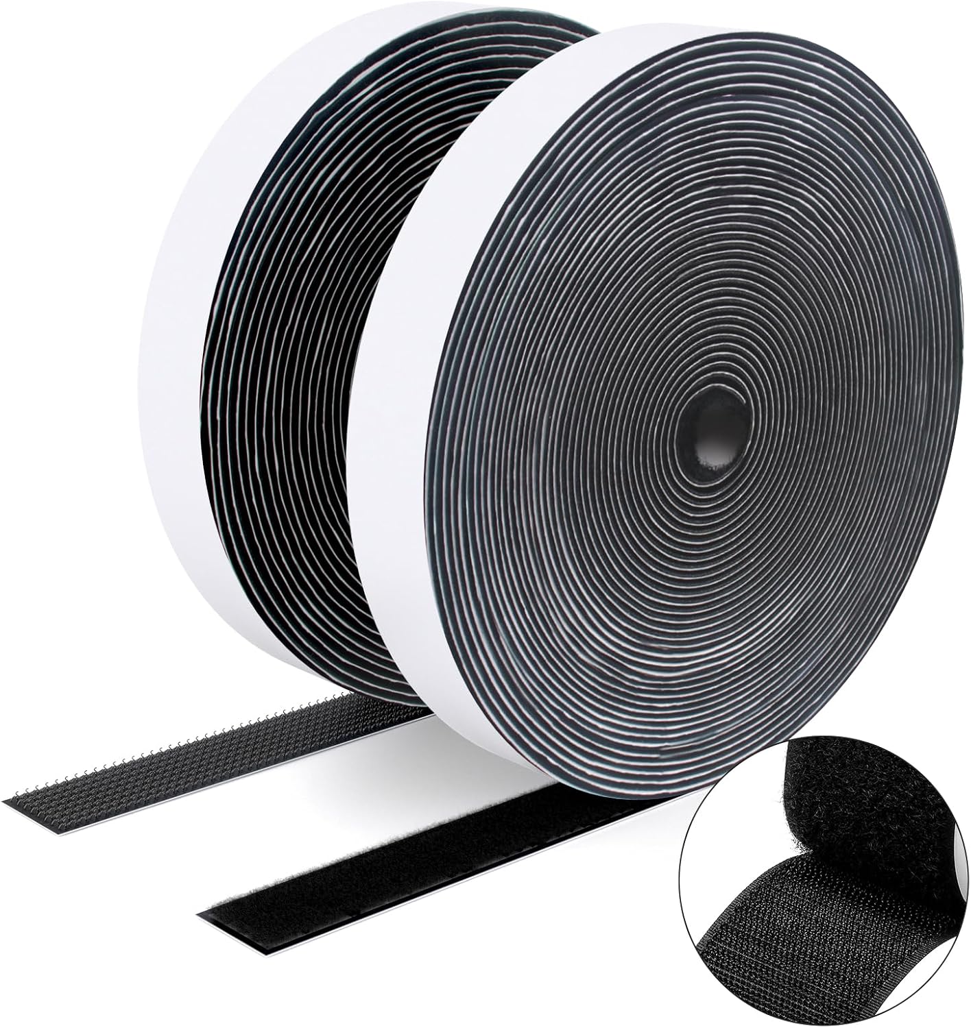  Ruban Adhésif Double Face à Crochets Et à Boucles, 50MM X 5M Ruban Adhésif Autocollant, Bandes Robustes, Ruban à Emboîtement Pour Cadres De Photos, Moustiquaires, Tapis, Bricolage - Noir