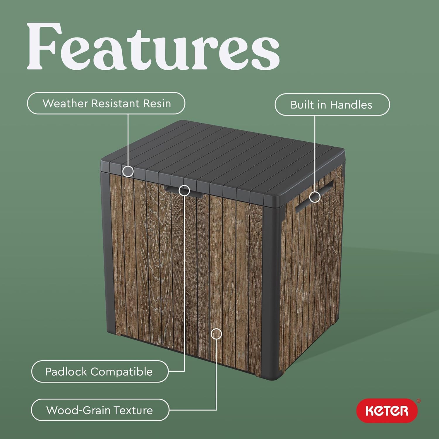  Keter Signature Everwood – Boîte De Rangement D'extérieur En Résine Et Table D'appoint Pour Meubles De Terrasse Pour Accessoires De Piscine Et De Jardin, Noyer