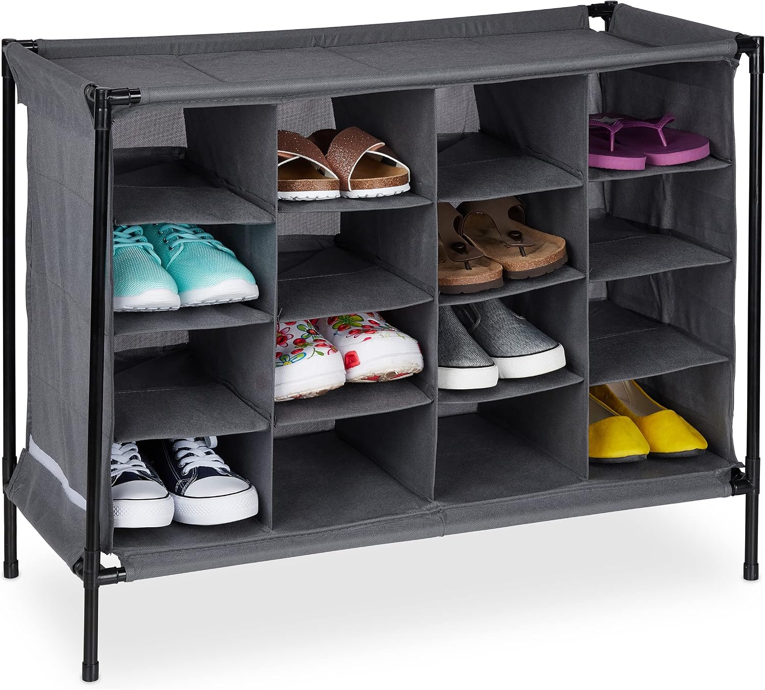  Relaxdays Meuble à Chaussures Pour Le Camping, 16 Compartiments, Montage Facile, H X L X P : 65 X 84 X 36 Cm, Noir
