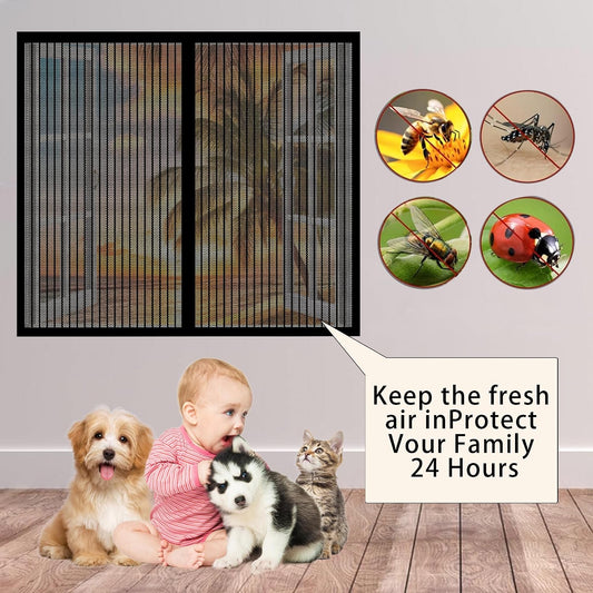 Window Mosquito Net 127 X 139 Cm Magnetic Automatic Closing No Drilling For Home Windows, White