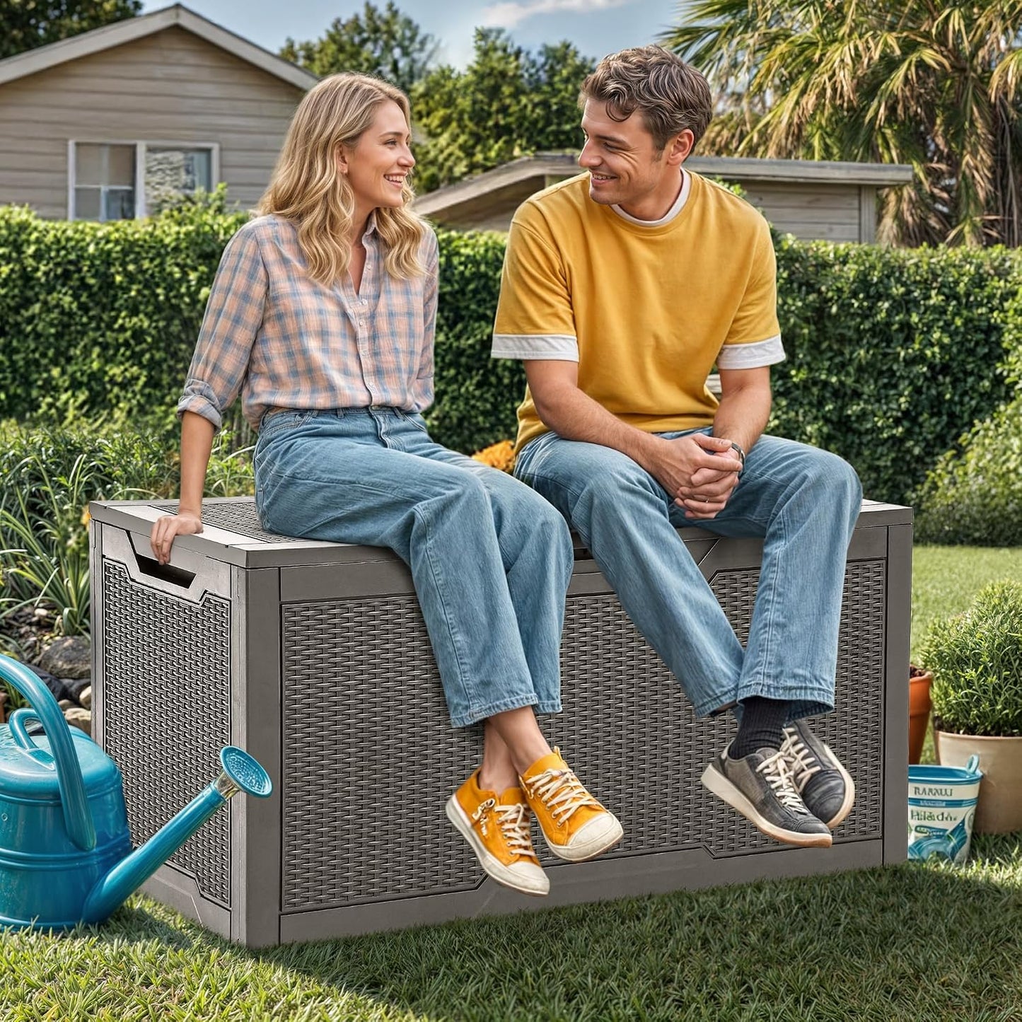  YITAHOME Boîte De Rangement En Résine De 370 Litres, Résistante Aux Intempéries, Verrouillable Pour Intérieur Et Extérieur Pour Fournitures Et Articles Essentiels, Taupe
